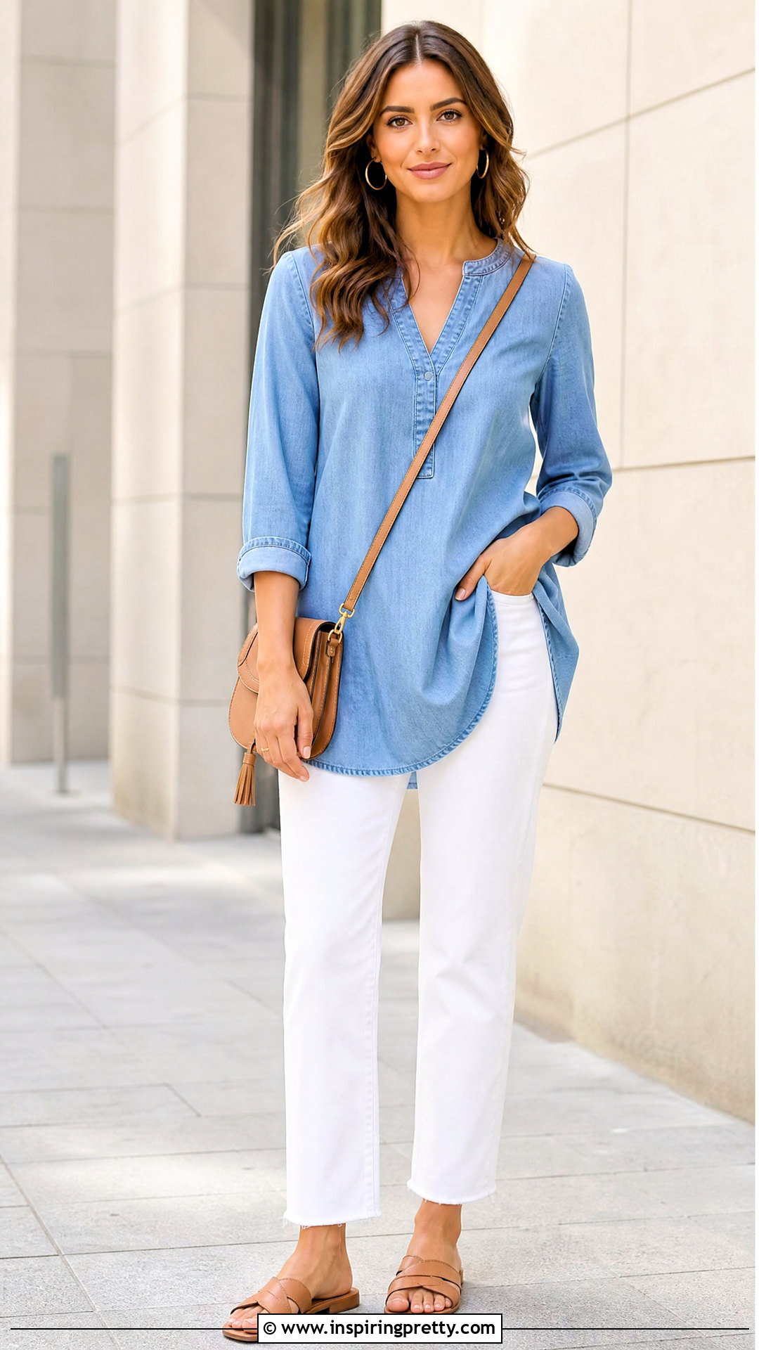 Denim Kurti Top With White Jeans - 50 kurti top outfit ideas