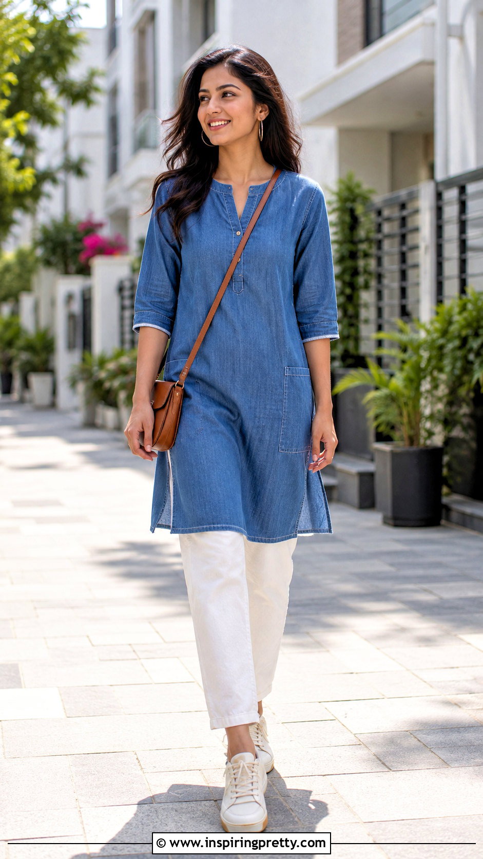Denim Kurti Top With White Pants - 50 kurti top designs for women