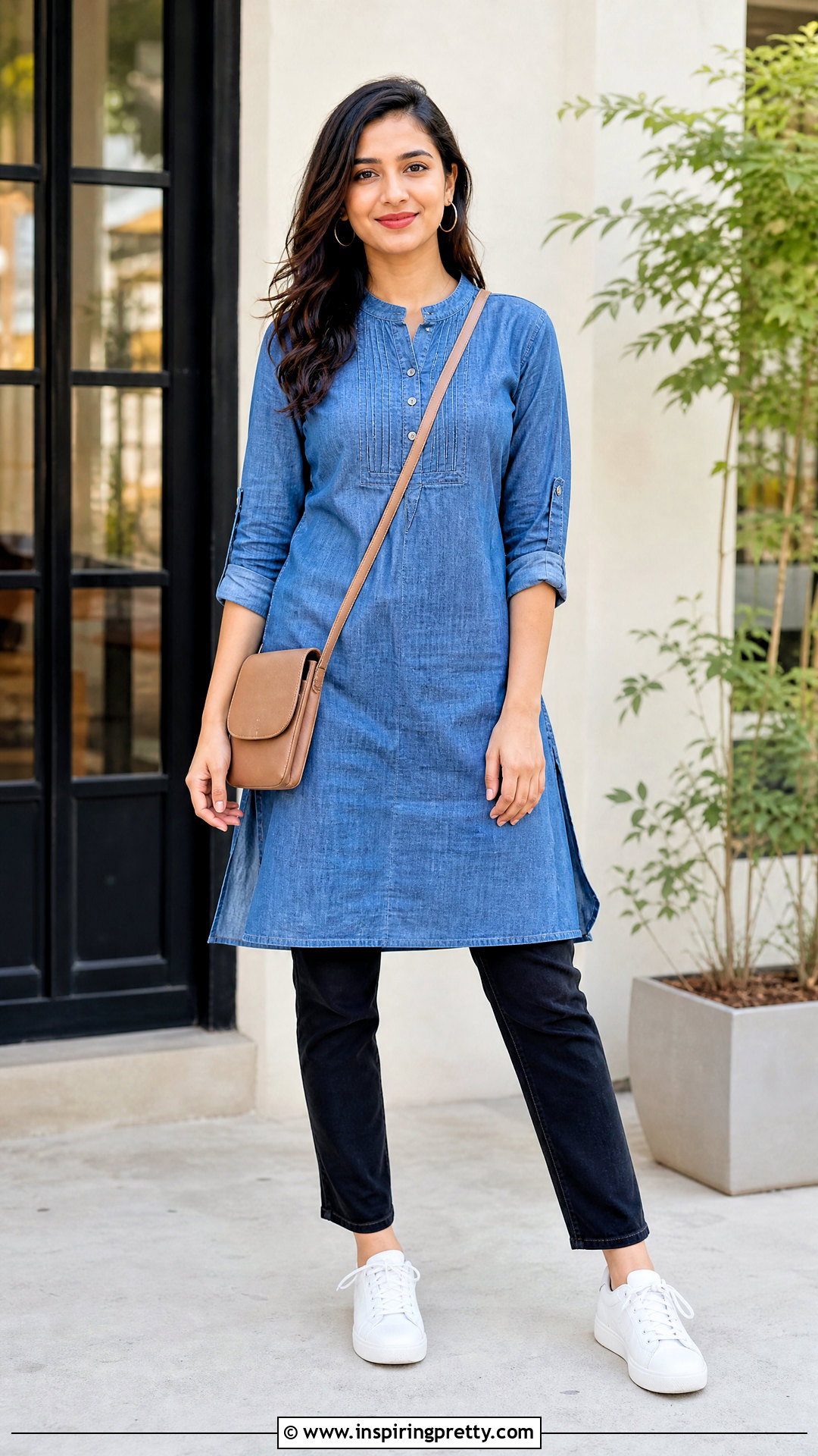 Denim Kurti With Black Jeans - 50 kurti tops for jeans