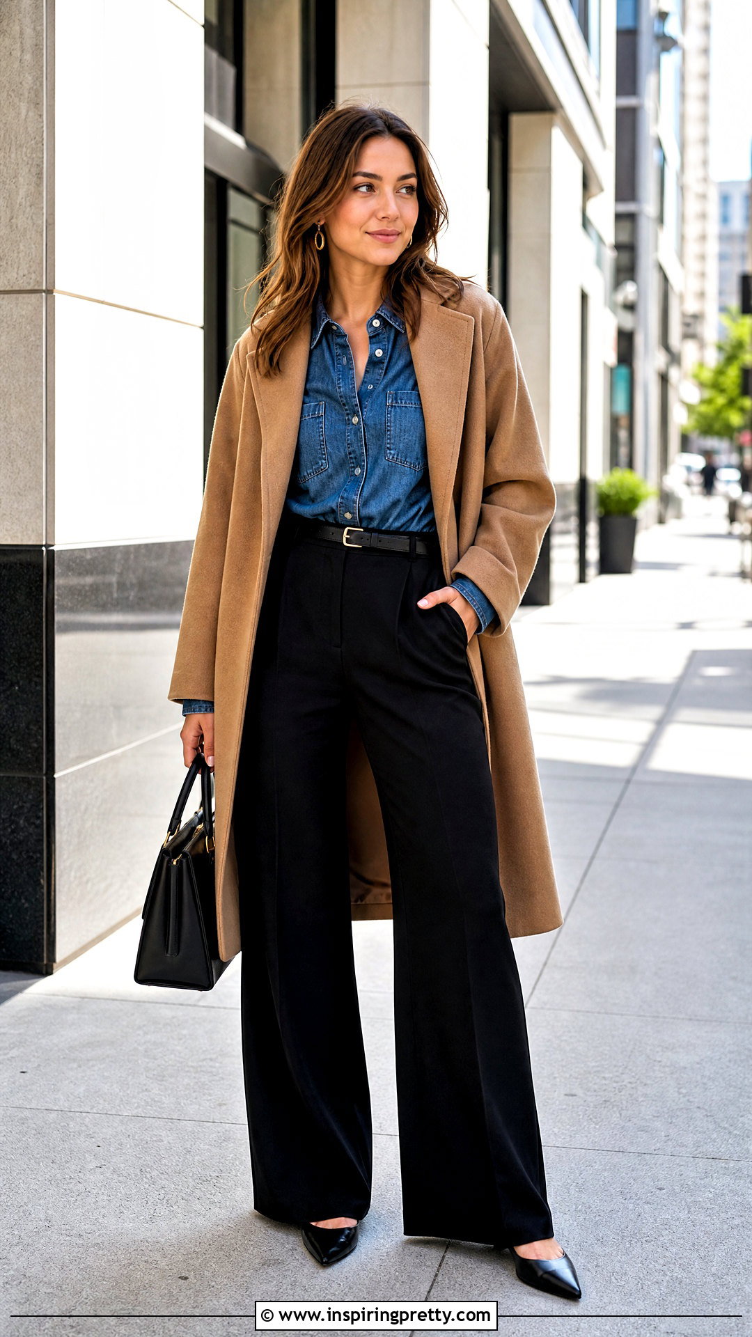 Denim Long Sleeve Top With Black Pants - 50 long sleeve top outfit ideas