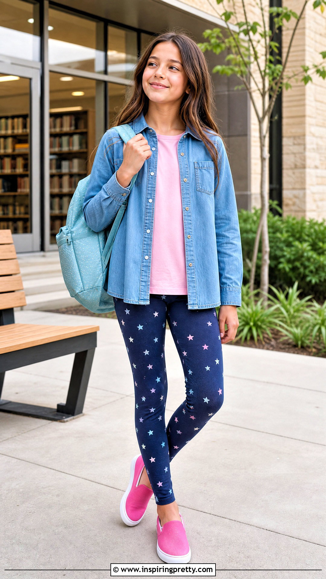 Denim Long Sleeve Top With Printed Leggings - 25 long sleeve tops for girls