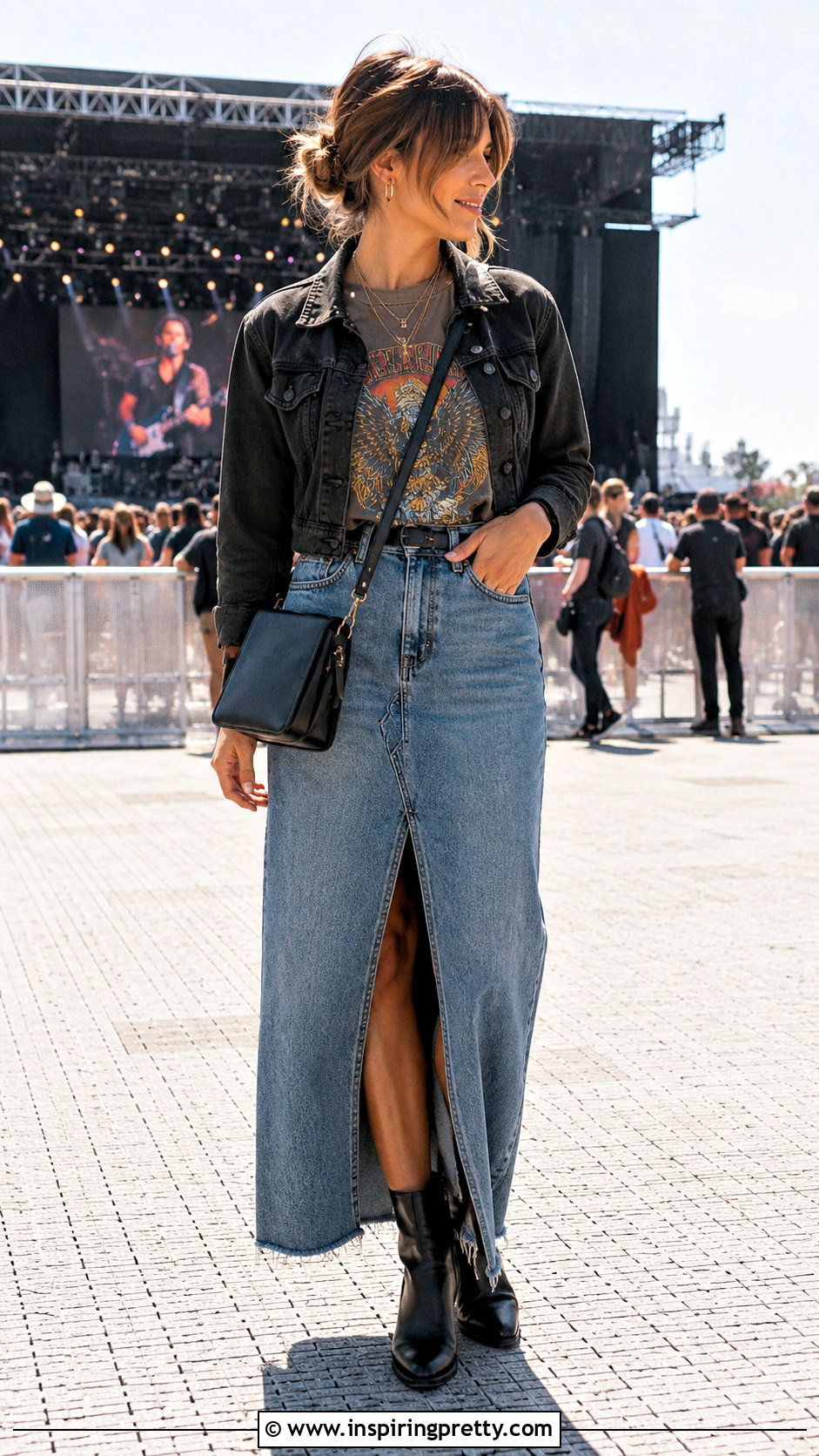 Denim Maxi Skirt And Graphic Top - 50 skirt and top styles