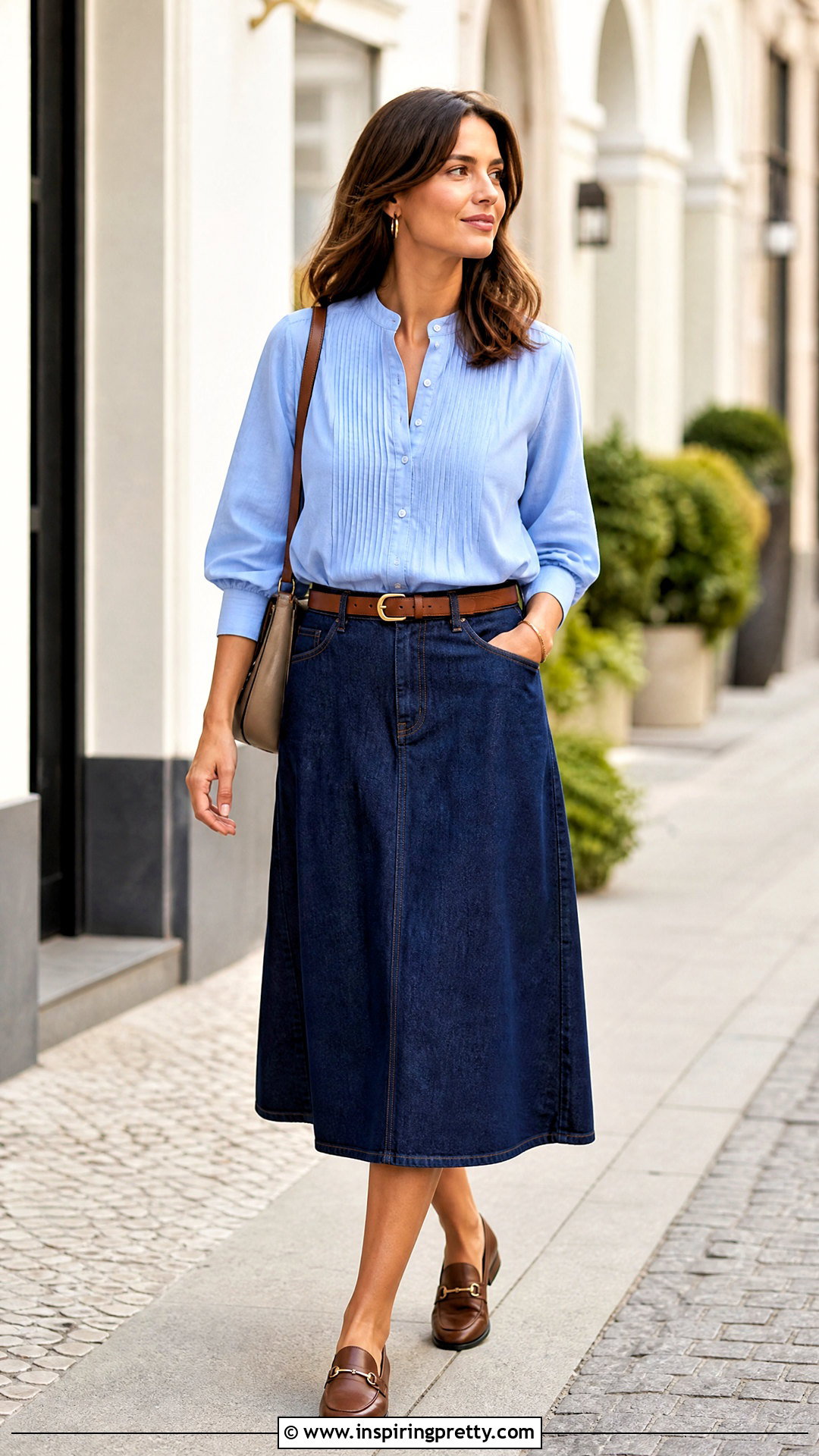 Denim Midi Skirt And Blouse Sunday Outfit - 50 sunday dress top outfit ideas