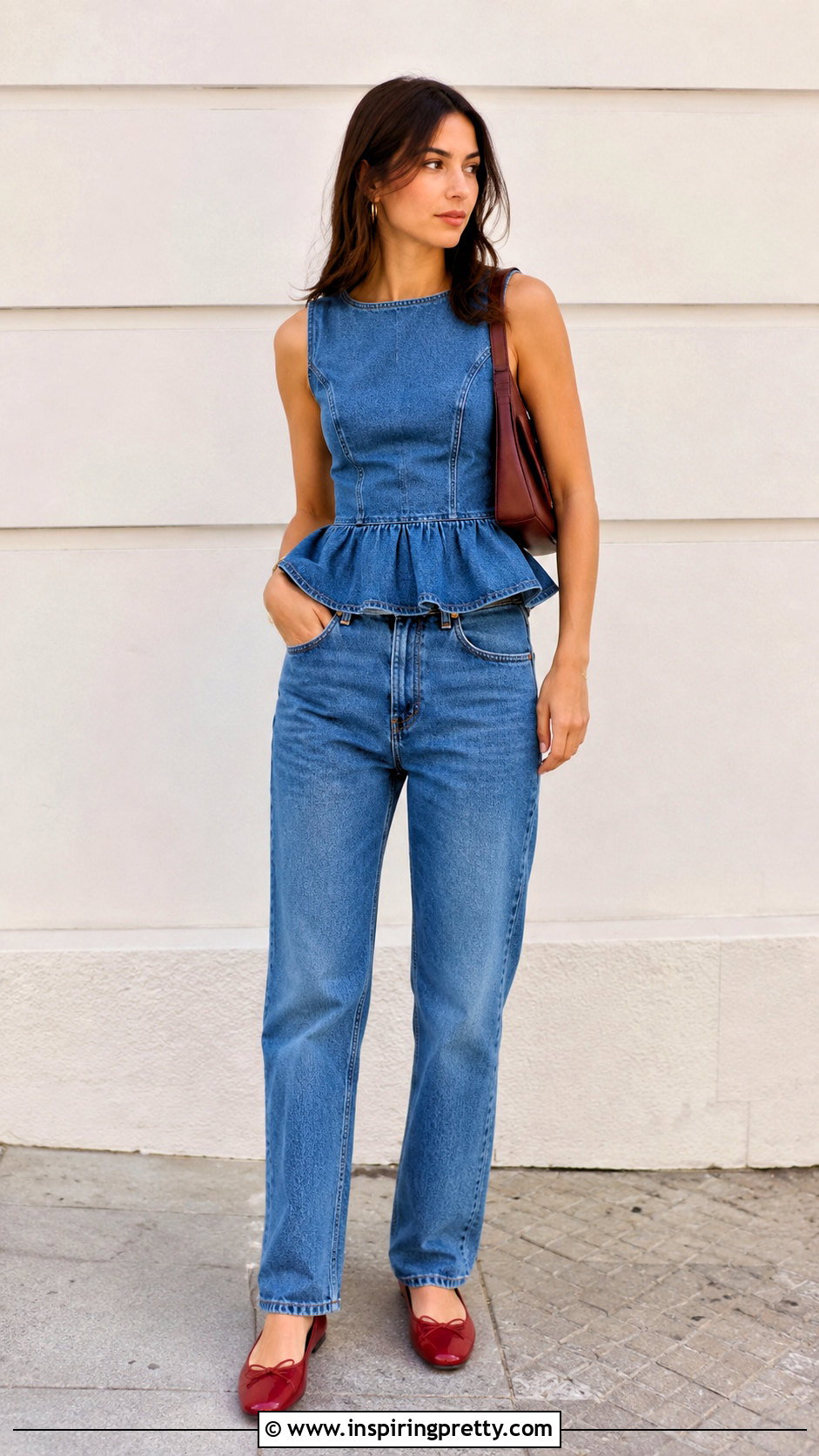 Denim Peplum Top With Matching Jeans - 20 peplum top fashion trends