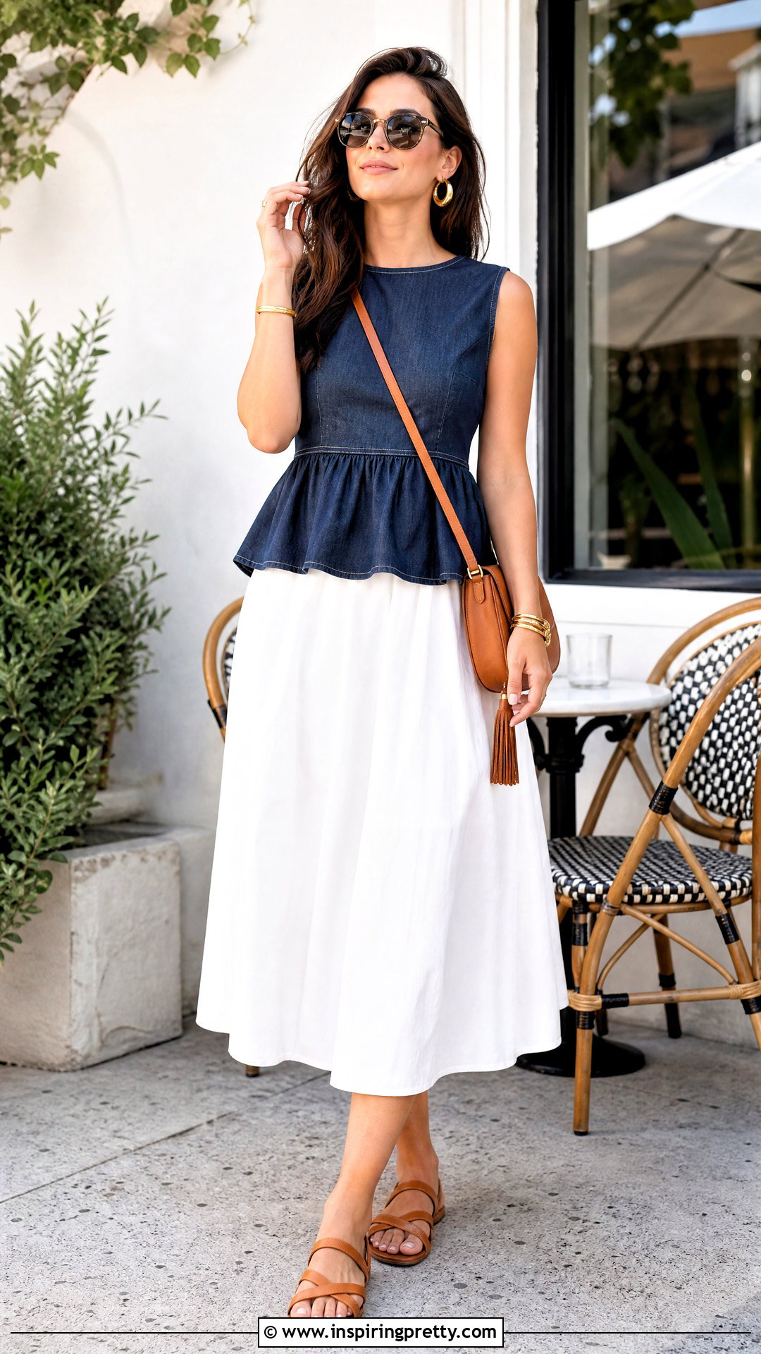 Denim Peplum Top With White Midi Skirt - 50 peplum top outfits with skirts
