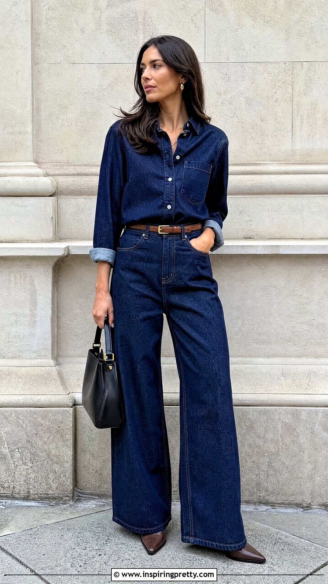 Denim Shirt And Wide Leg Trousers Set - 20 Matching Top And Trousers Sets