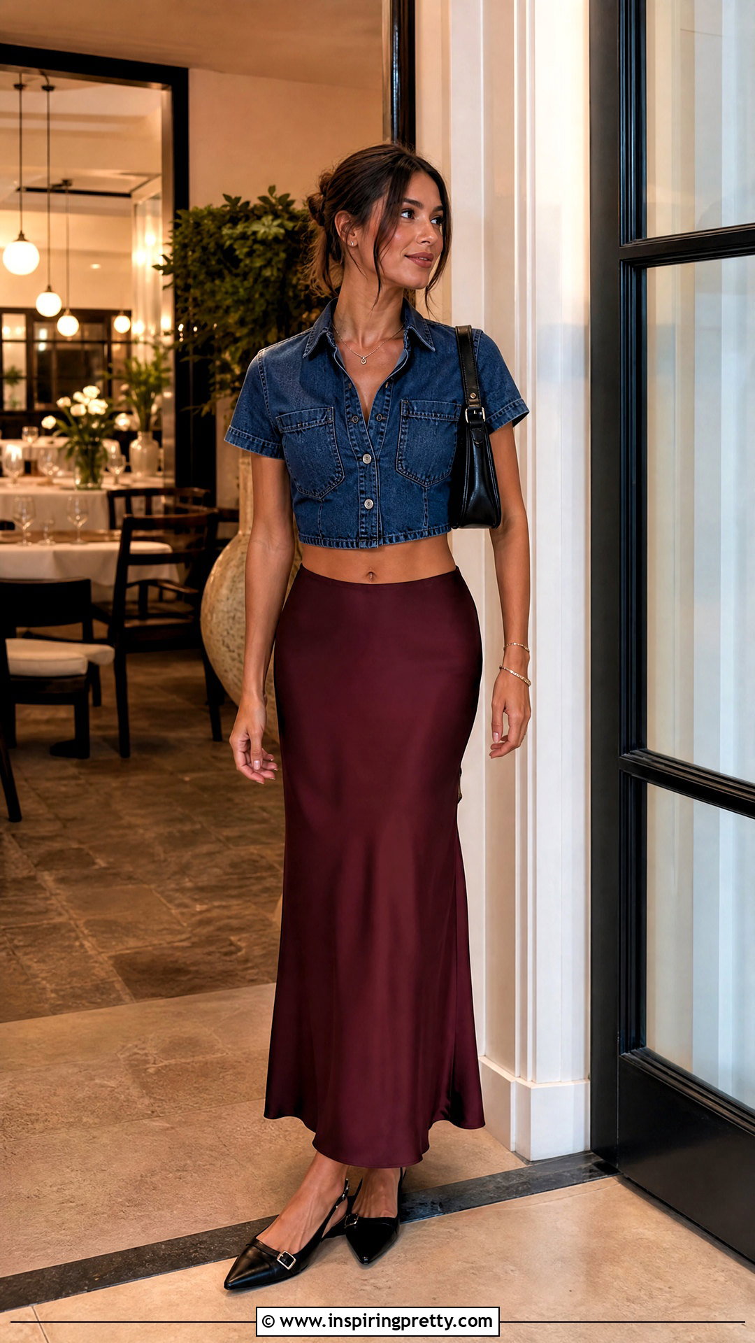 Denim Shirt Crop Top With Slip Skirt - 25 Denim Shirt Crop Top outfit ideas