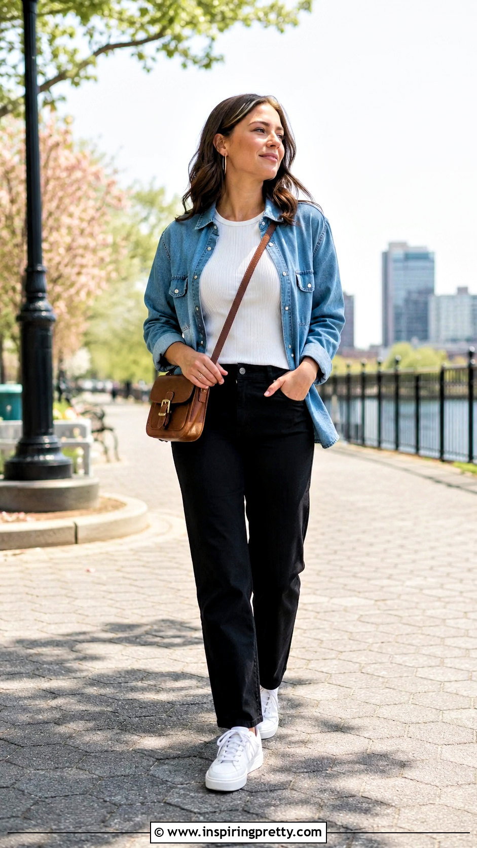 Denim Shirt Over Ribbed Top Outfit - 20 layering ideas for tops