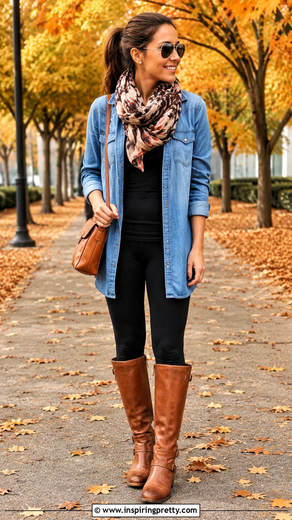 Denim Shirt Top With Leggings And Riding Boots - 25 tops that look good with leggings
