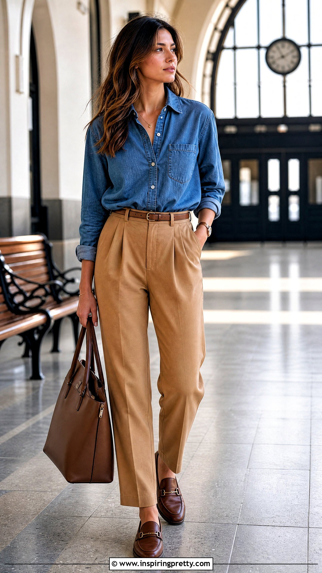 Denim Shirt Top With Pleated Trousers - 50 beautiful top designs