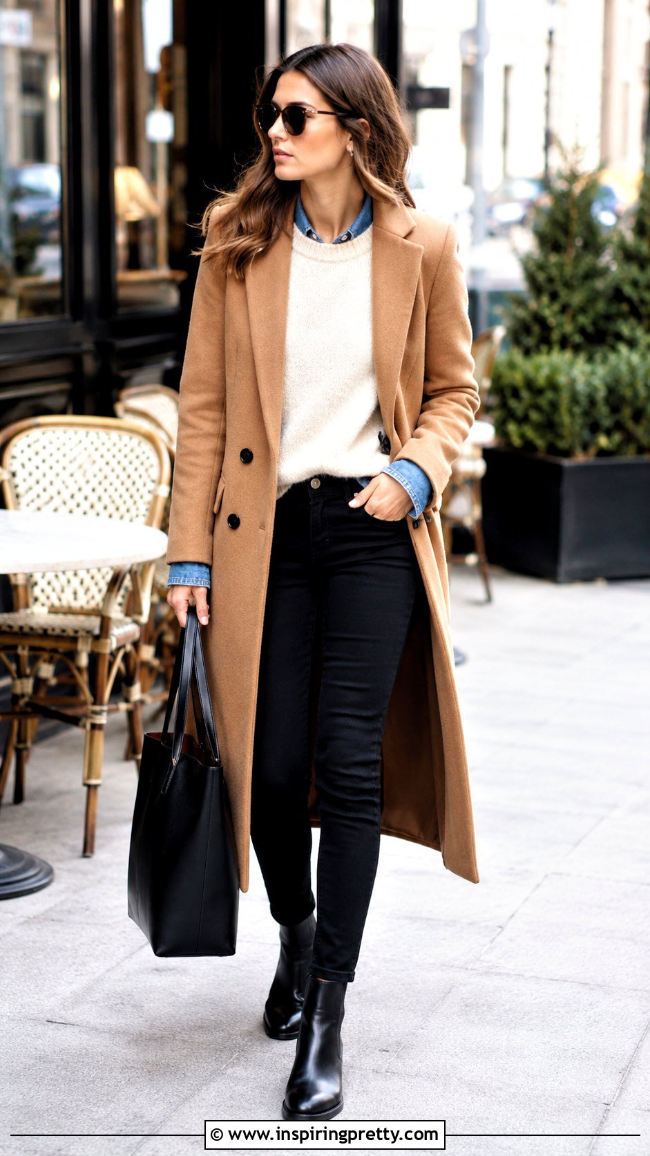 Denim Shirt Under A Wool Sweater - 50 cute winter tops outfit ideas