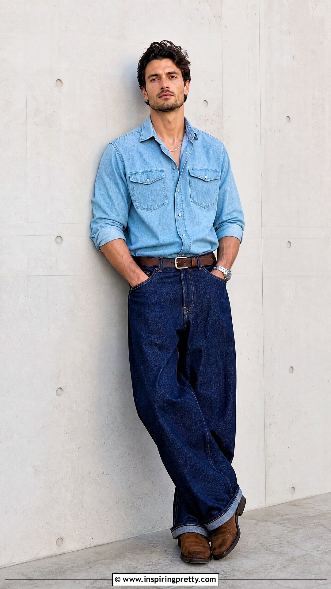 Denim Shirt With Baggy Jeans - 20 tops to wear with baggy jeans men