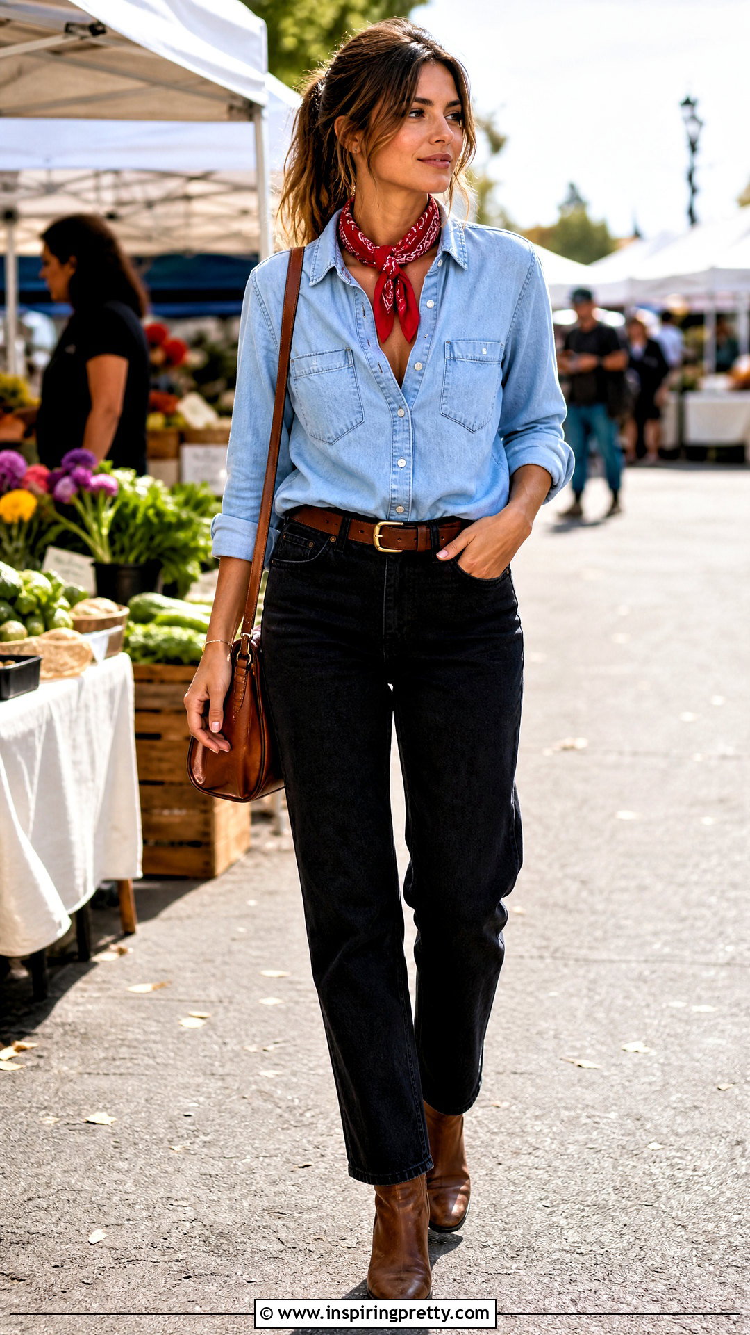 Denim Shirt With Bandana Scarf Outfit - 50 top with scarf outfit ideas