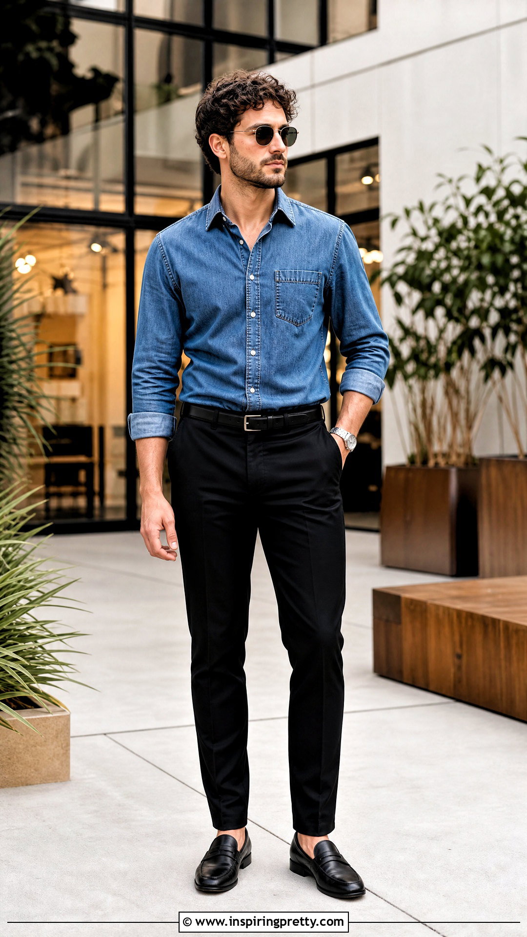 Denim Shirt With Black Trousers - 20 Trendy Tops For Men's Wardrobe Ideas