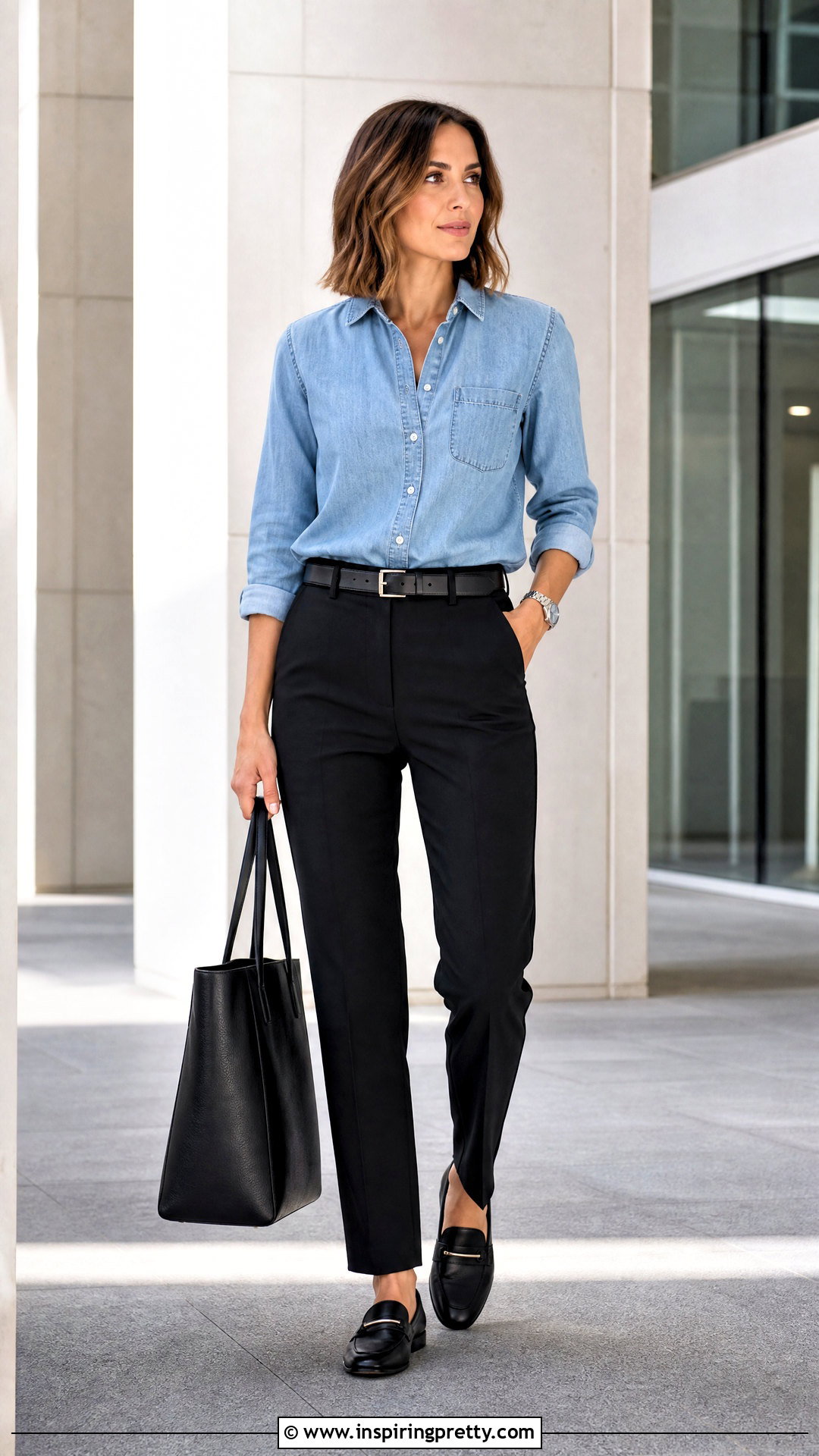 Denim Shirt With Black Trousers - 50 Beautiful Tops For Women