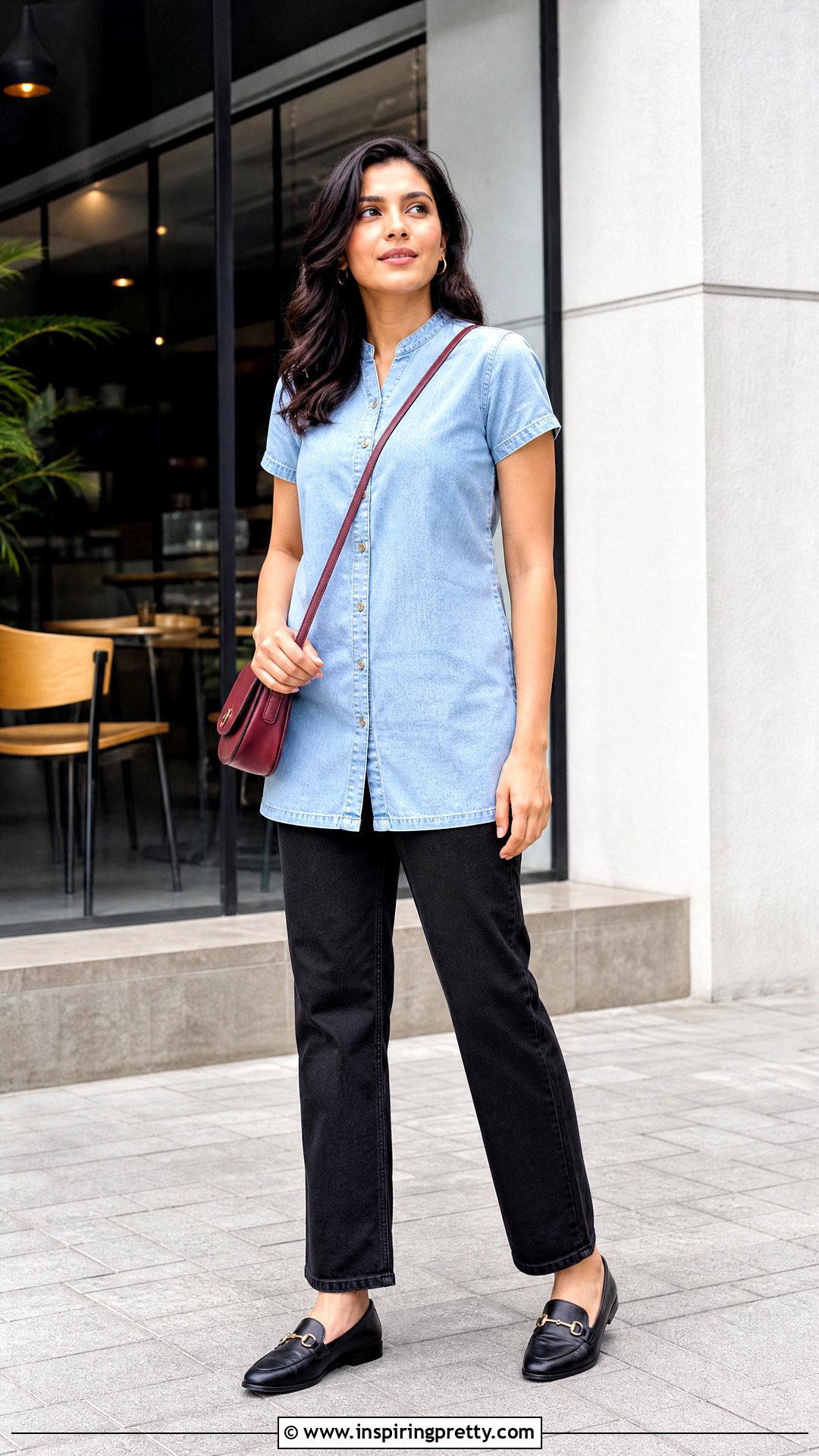 Denim Short Kurti With Black Jeans - 50 short kurti top outfit ideas