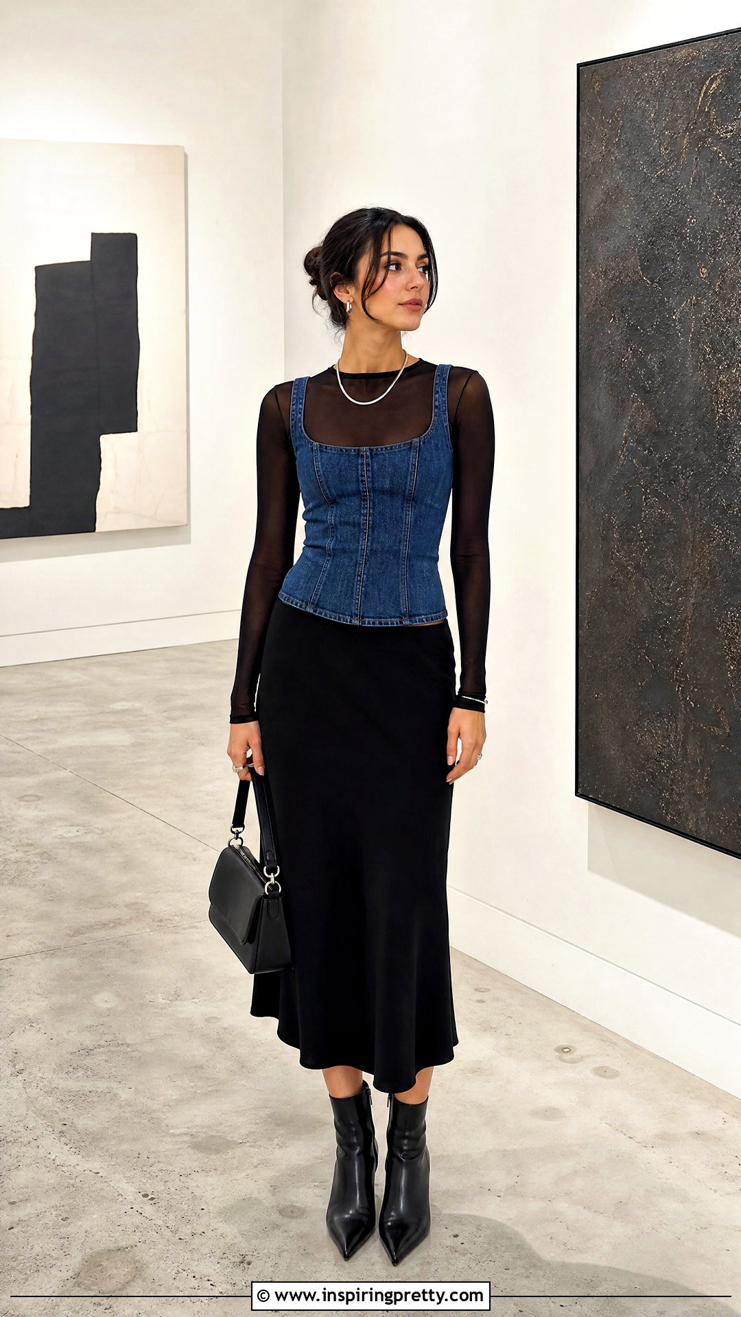 Denim Tank Top With A Sheer Long Sleeve Layer And Skirt - 50 denim tank top outfit ideas