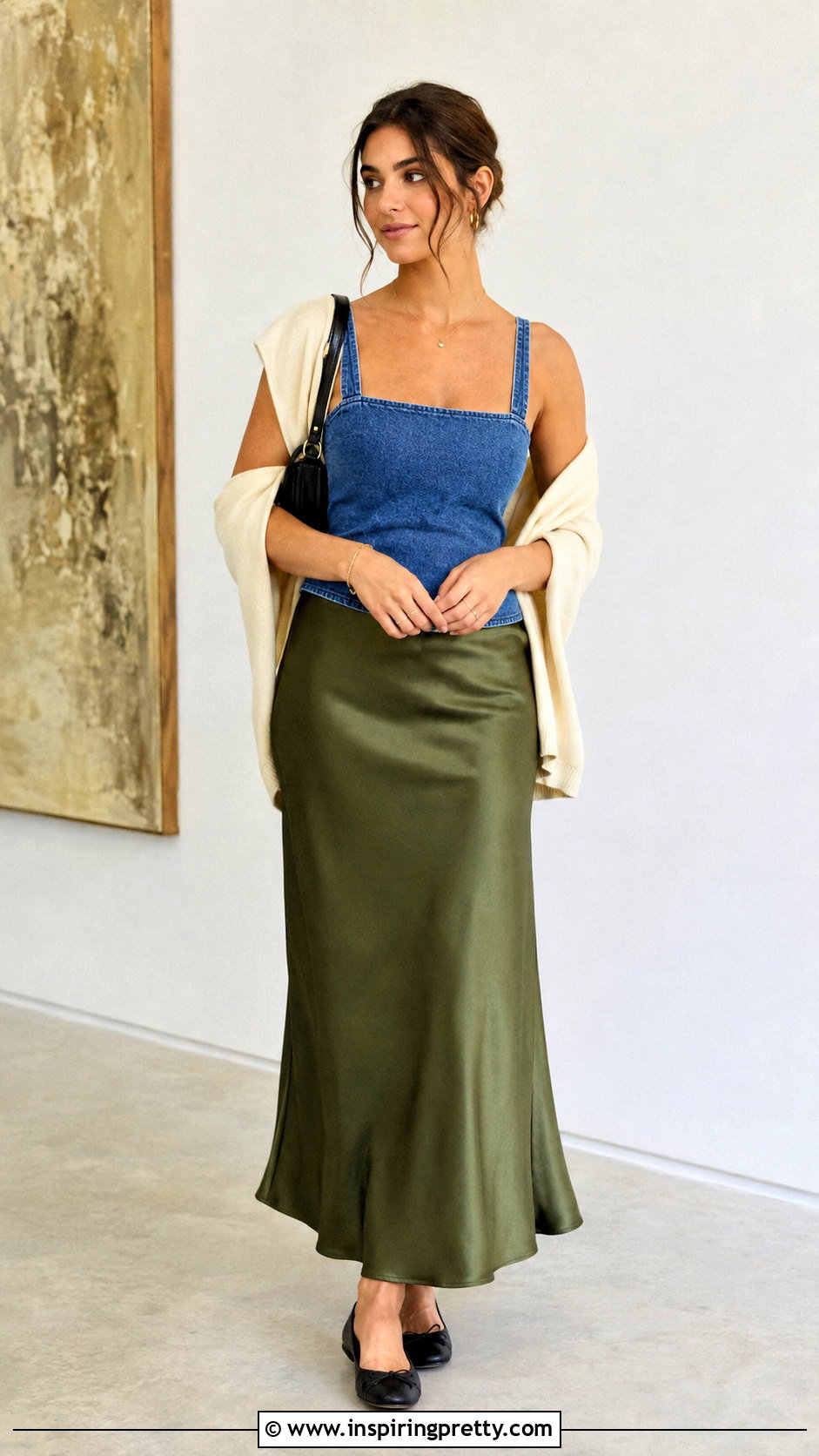 Denim Tank Top With A Slip Skirt And Cardigan - what to wear with a denim tank top (25 ways)