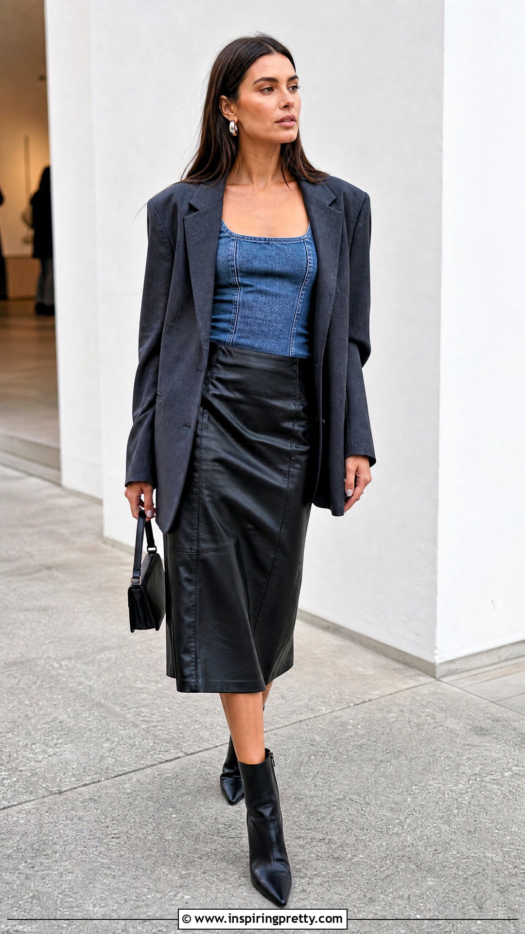 Denim Tank Top With Black Leather Skirt - 50 denim tank top outfit ideas