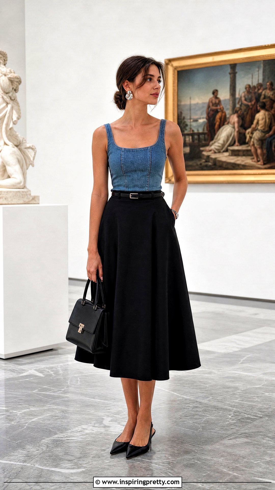 Denim Tank Top With Black Midi Skirt - 50 denim tank top outfit ideas