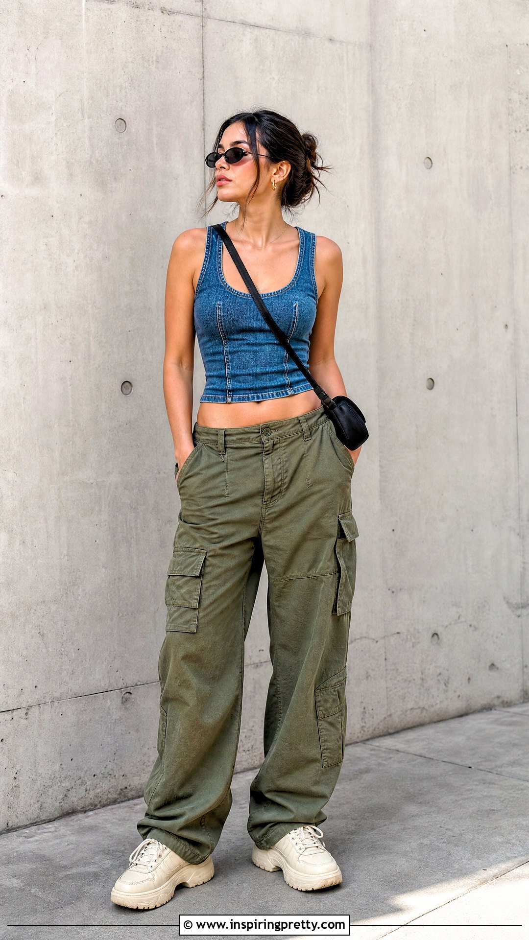 Denim Tank Top With Cargo Pants - 50 denim tank top outfit ideas