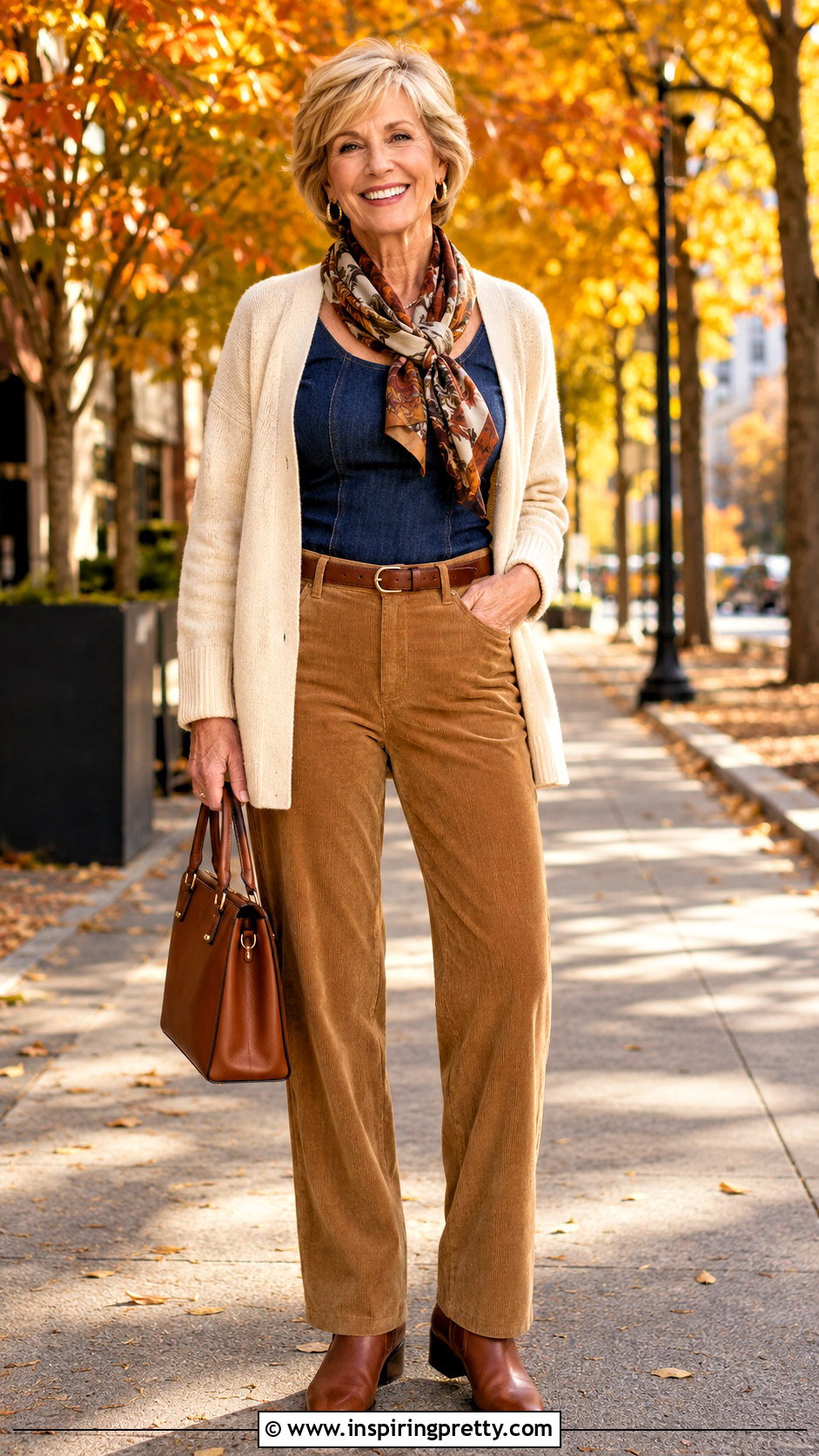 Denim Tank Top With Corduroy Pants And A Cardigan - what to wear with a denim tank top (25 ways)