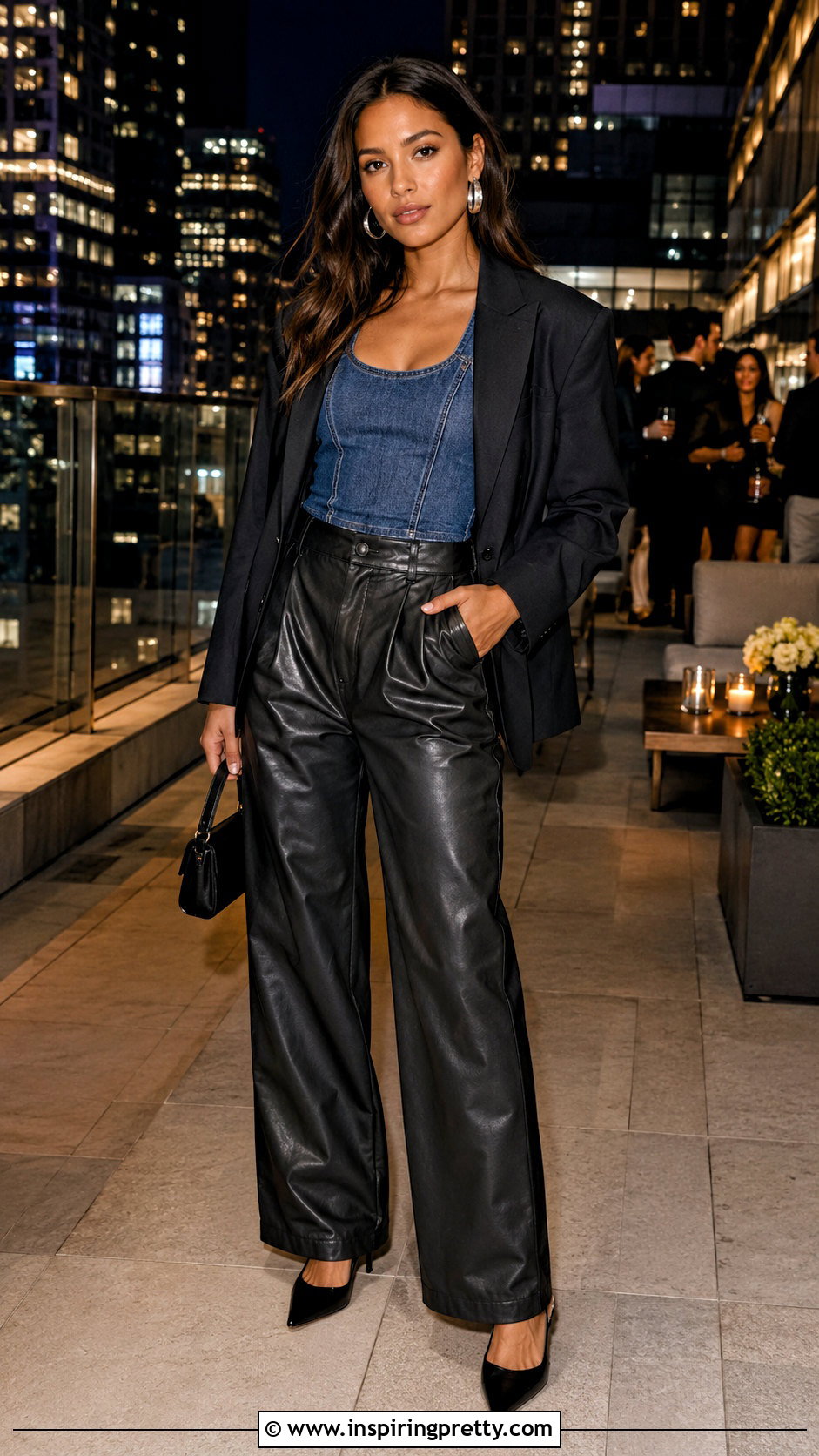 Denim Tank Top With Faux Leather Pants - what to wear with a denim tank top (25 ways)