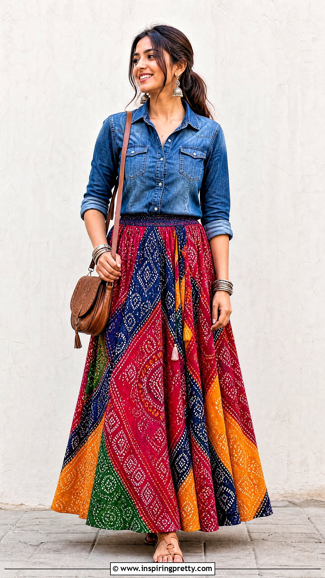 Denim Top And Indian Skirt Outfit - 50 skirt and top indian outfits