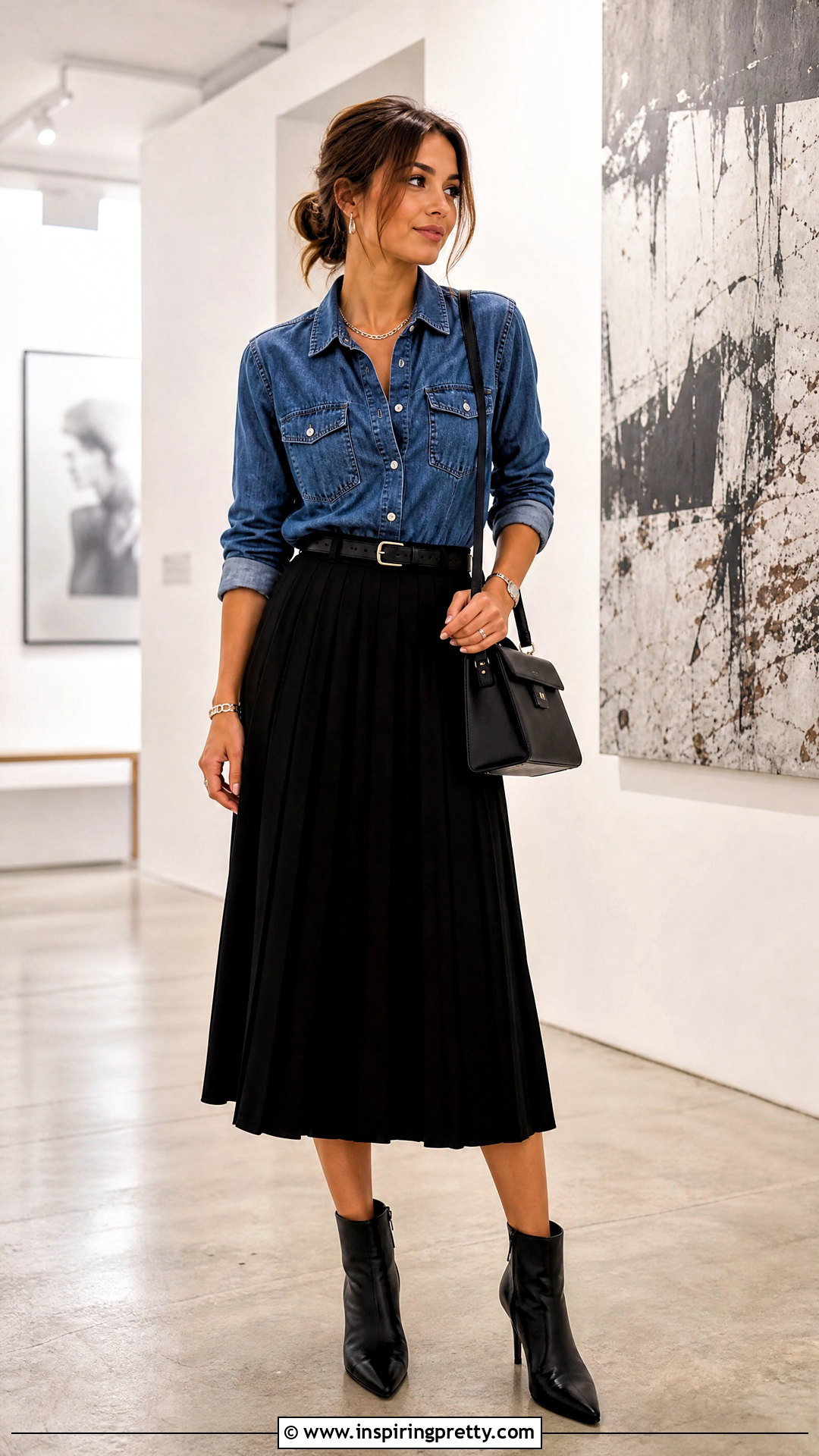 Denim Top With Black Midi Skirt - 50 women's top