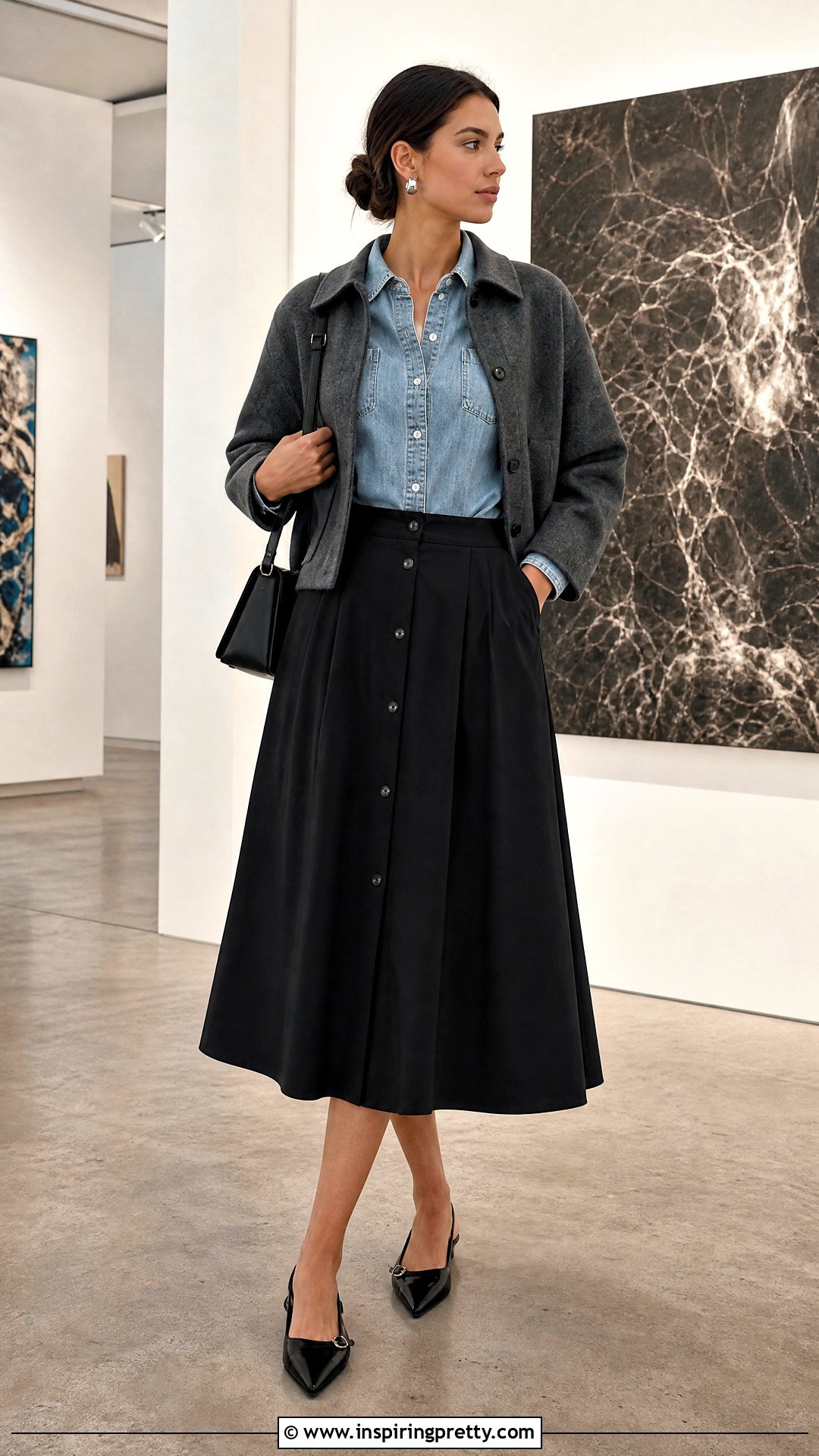 Denim Top With Black Midi Skirt - 50 tops for women