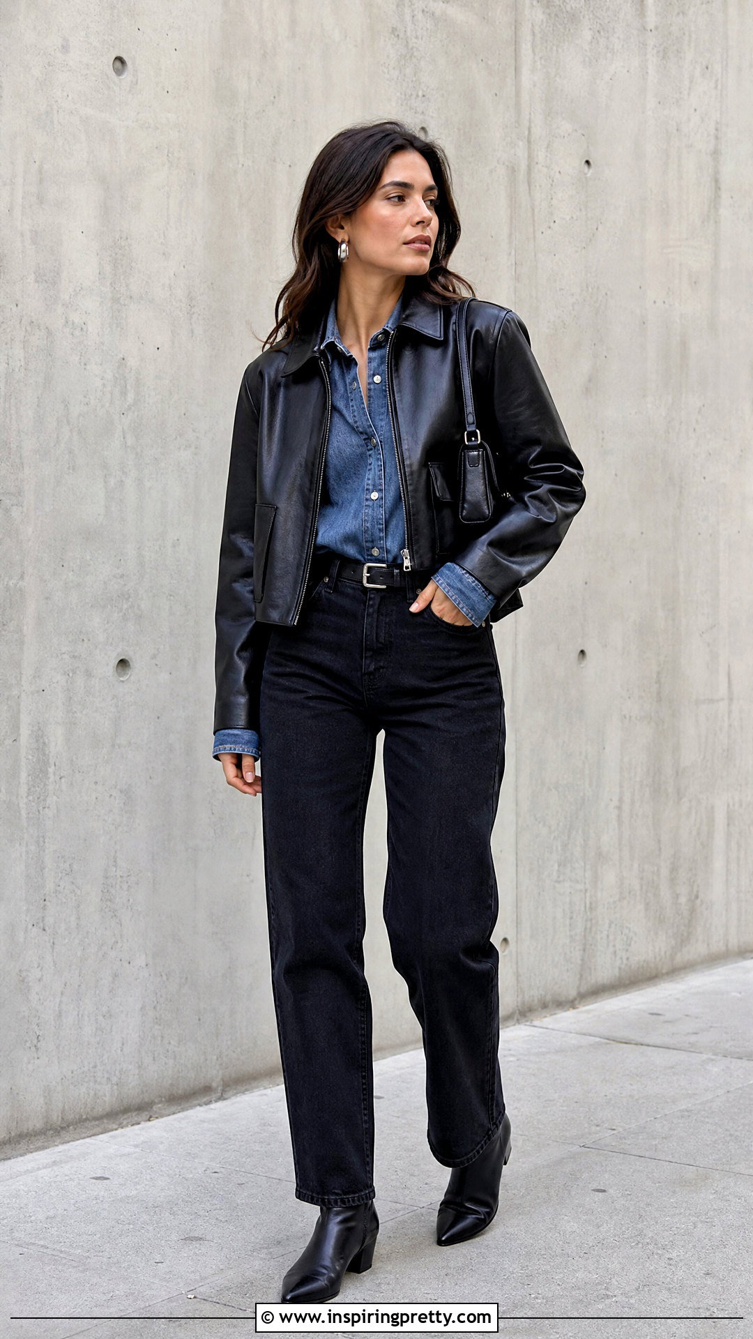 Denim Top With Leather Jacket - 50 denim top outfit ideas