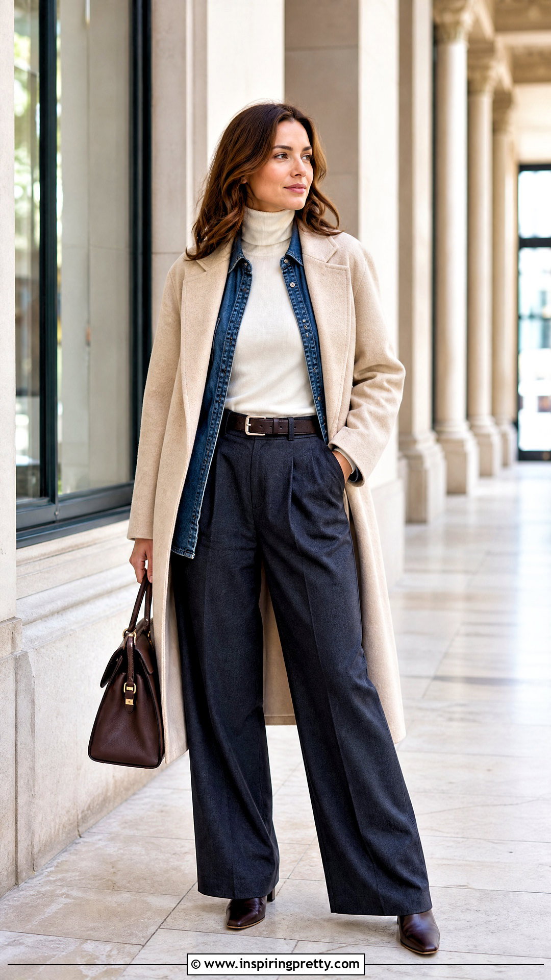 Denim Top With Turtleneck And Trousers - 50 denim top outfit ideas