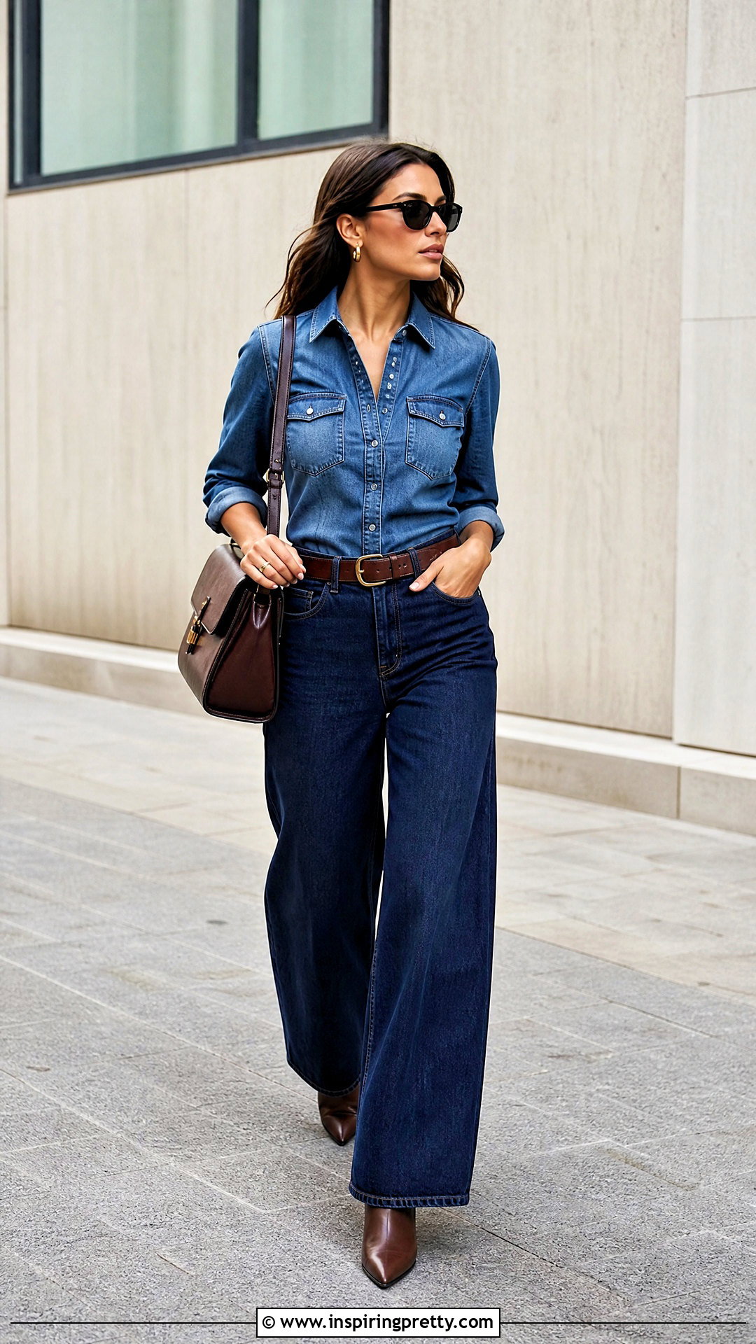Denim Top With Wide Leg Jeans - 50 denim top outfit ideas