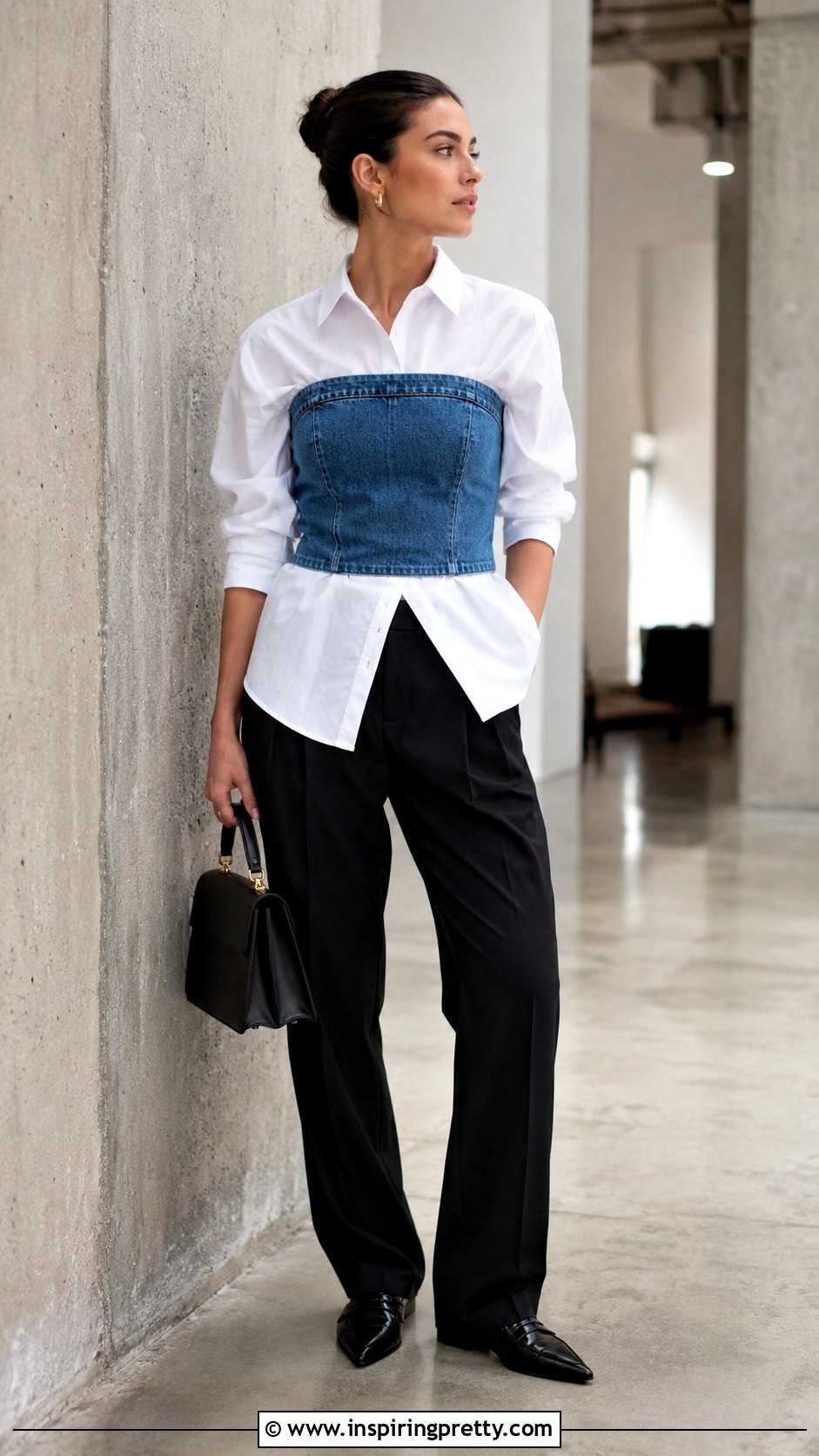 Denim Tube Top Over A Button Down Shirt - 50 denim tube top outfit ideas
