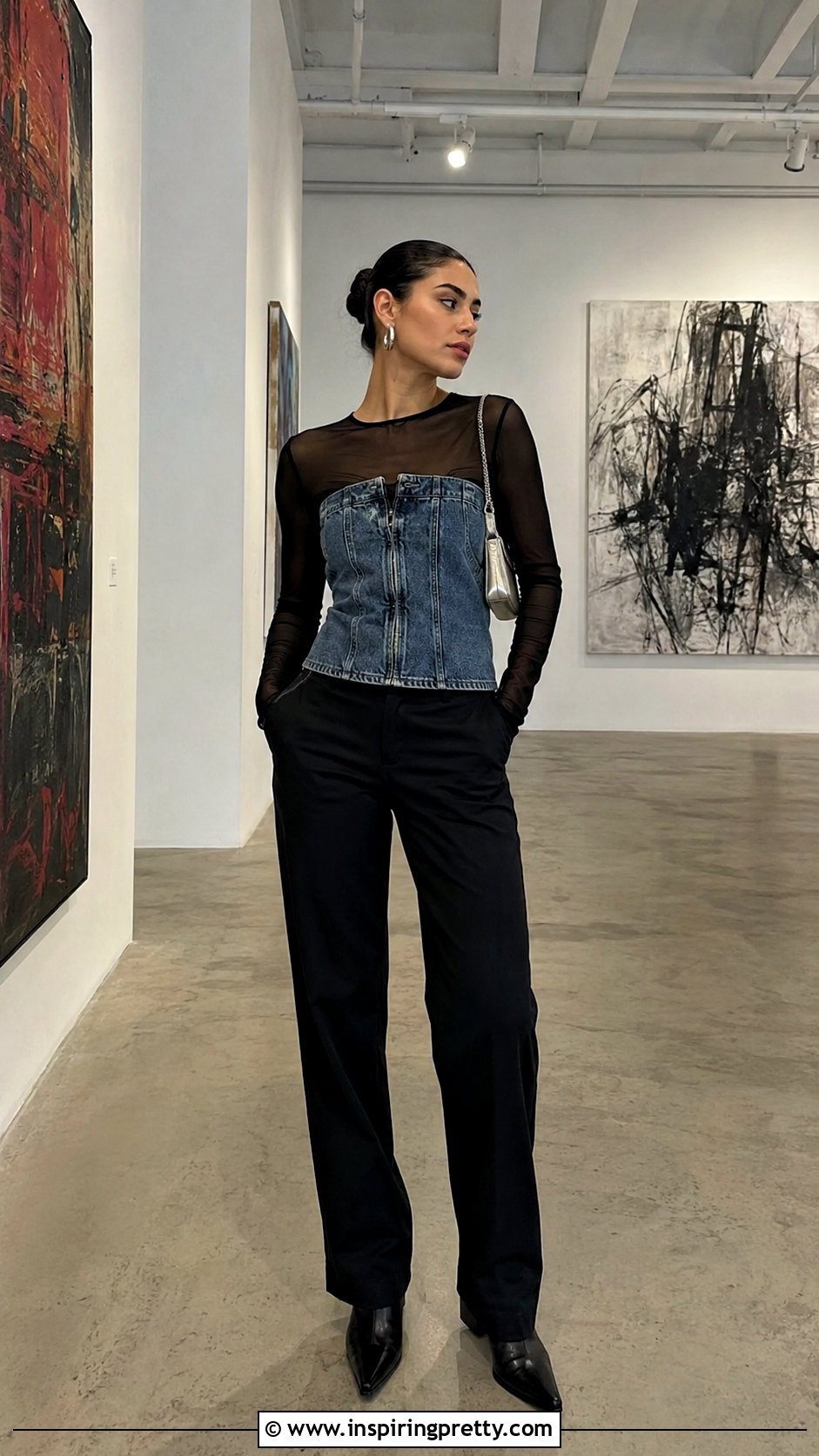 Denim Tube Top Over A Sheer Long Sleeve Top - 50 denim tube top outfit ideas
