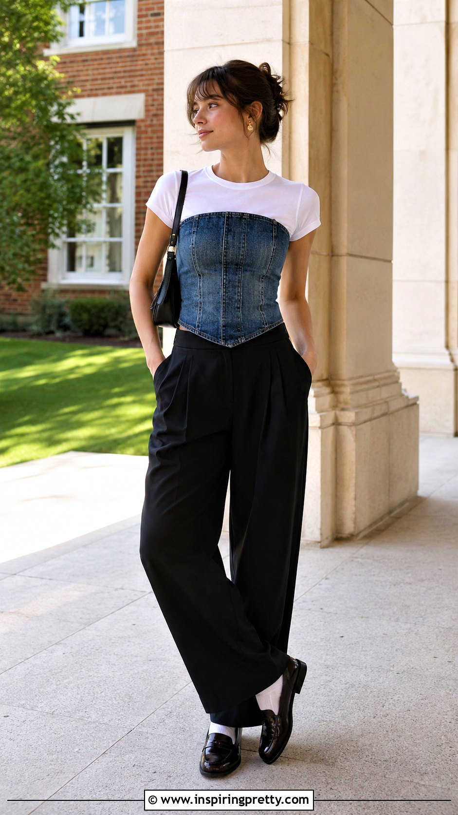 Denim Tube Top Over A White T Shirt - 50 denim tube top outfit ideas