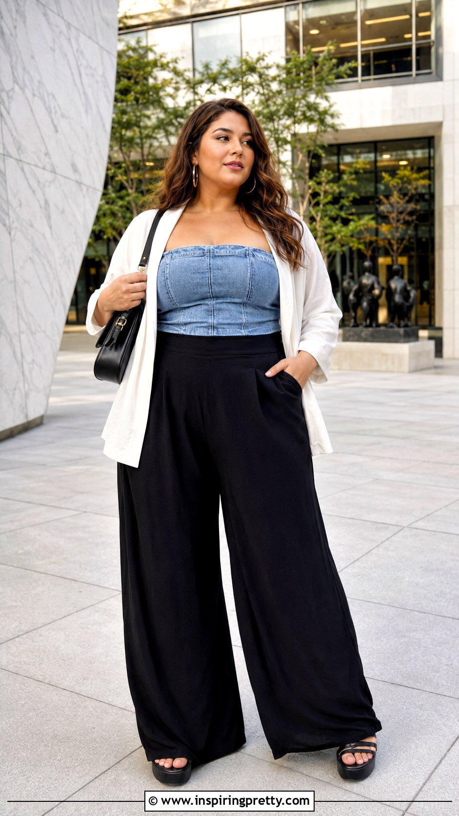 Denim Tube Top With Palazzo Pants - 50 denim tube top outfit ideas