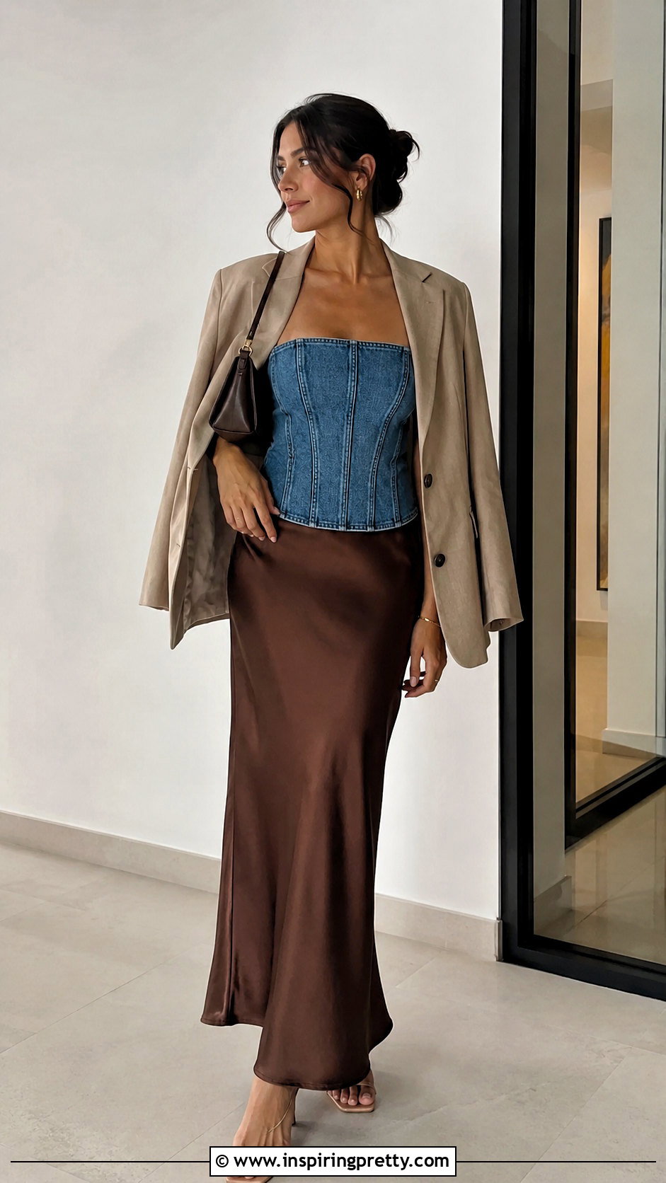 Denim Tube Top With Slip Skirt - 50 denim tube top outfit ideas