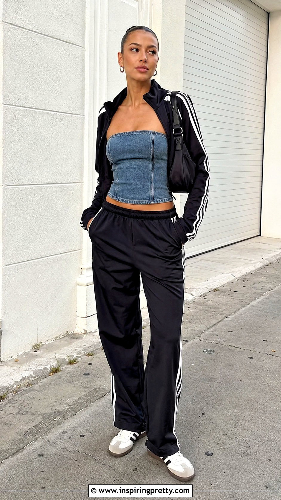 Denim Tube Top With Track Pants - 50 denim tube top outfit ideas