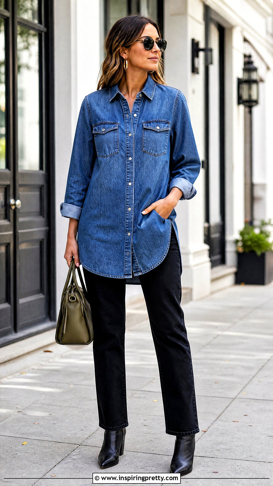 Denim Tunic Top With Black Jeans - 20 boutique tunic tops outfit ideas