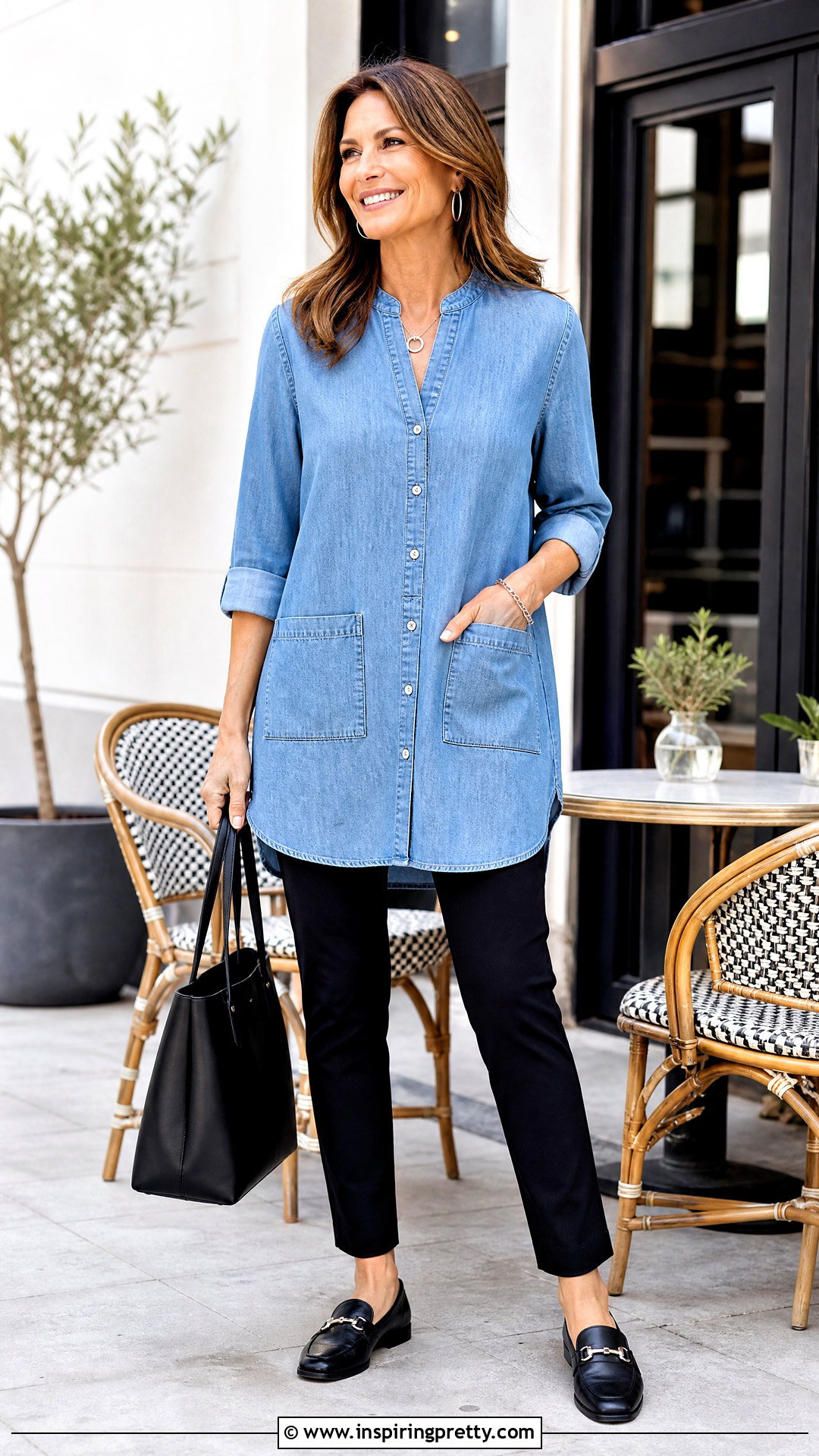 Denim Tunic Top With Pockets And Black Pants - 20 tunic tops with pockets