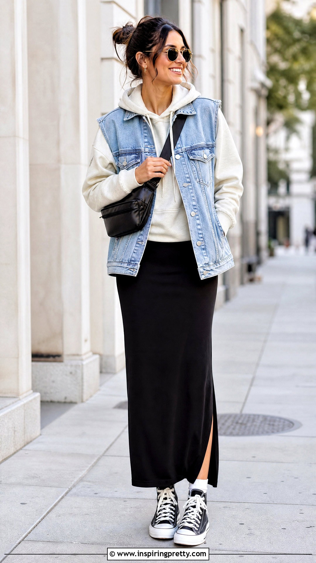 Denim Vest Over Hoodie Layered Outfit - 50 layered tops outfit ideas