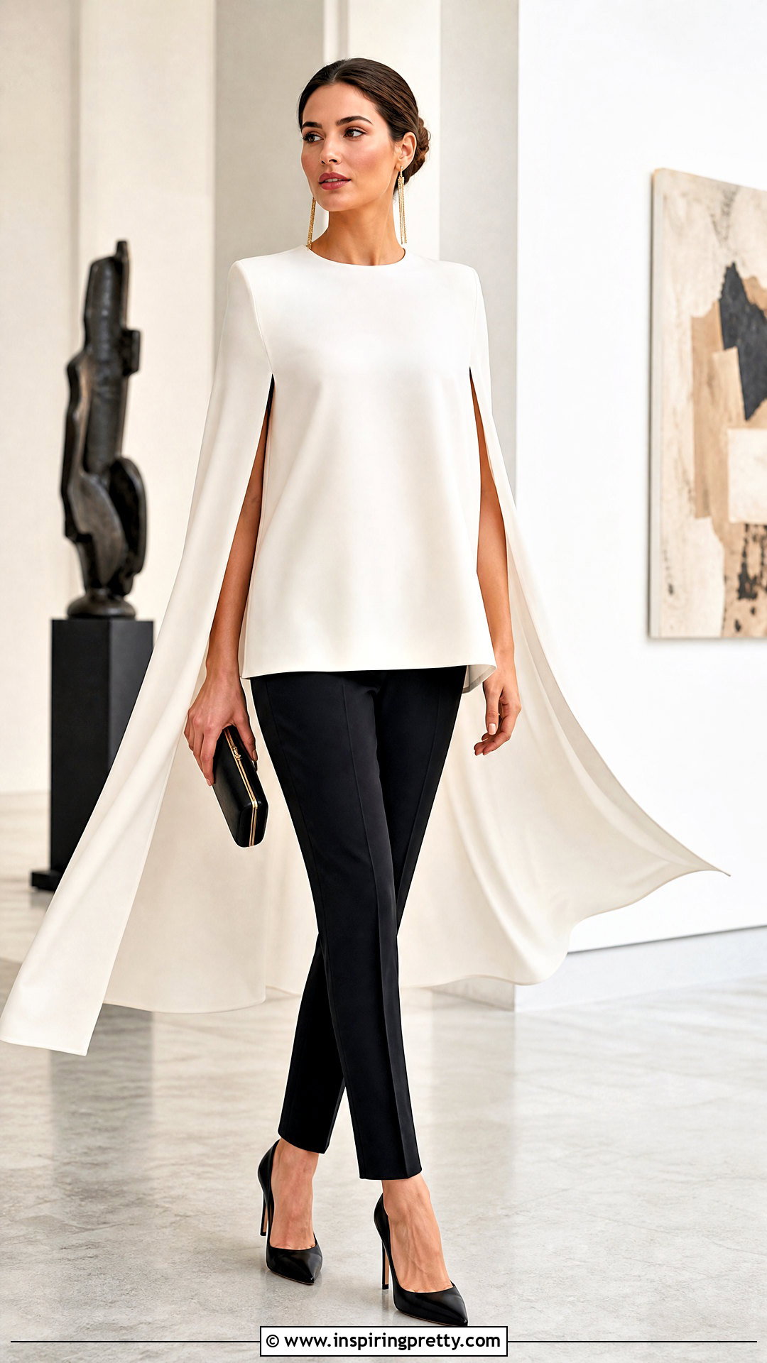 Designer Cape Top With Slim Trousers - 50 designer tops outfit ideas