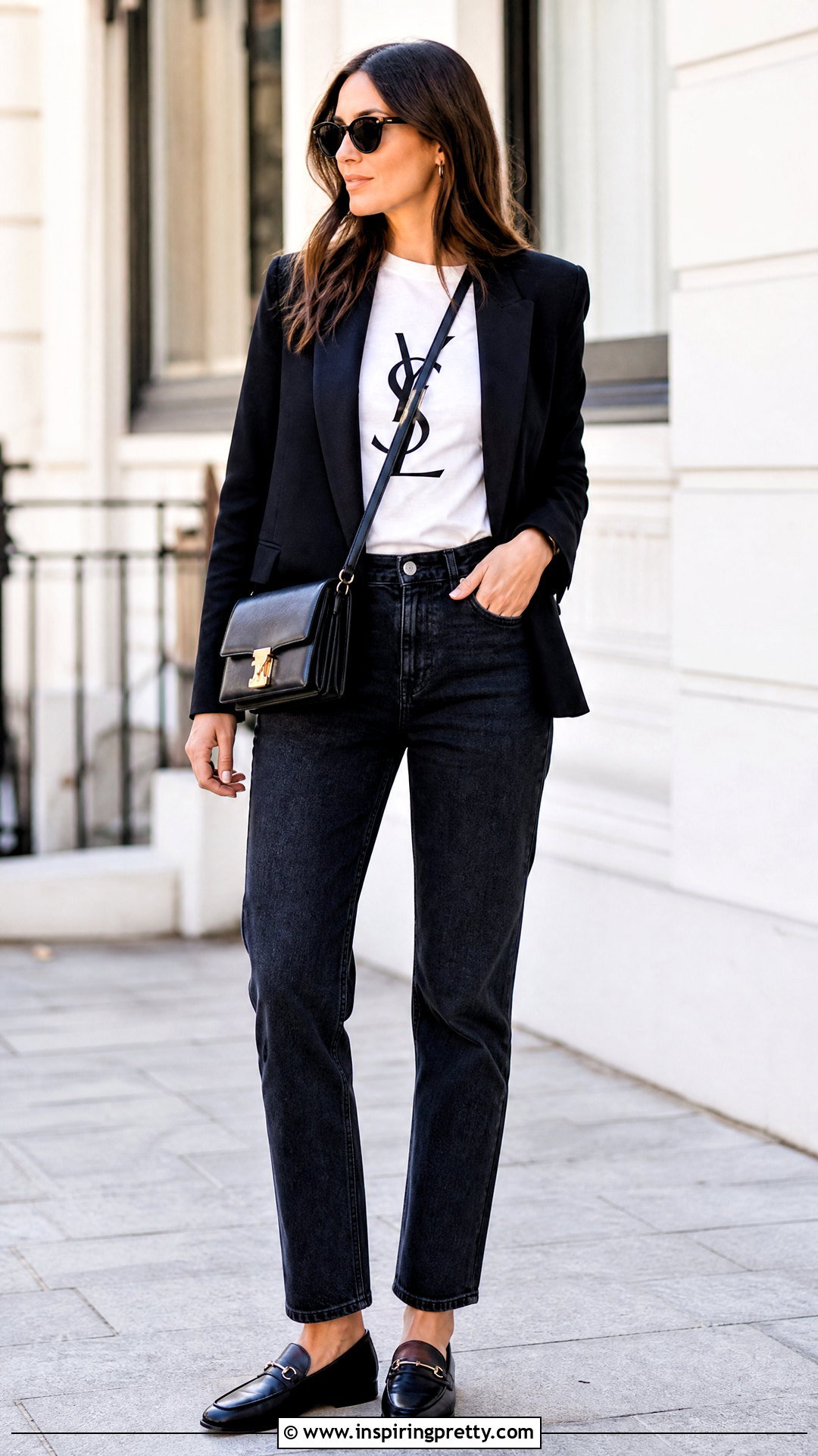 Designer Logo T Shirt With Blazer And Jeans - 50 designer tops outfit ideas