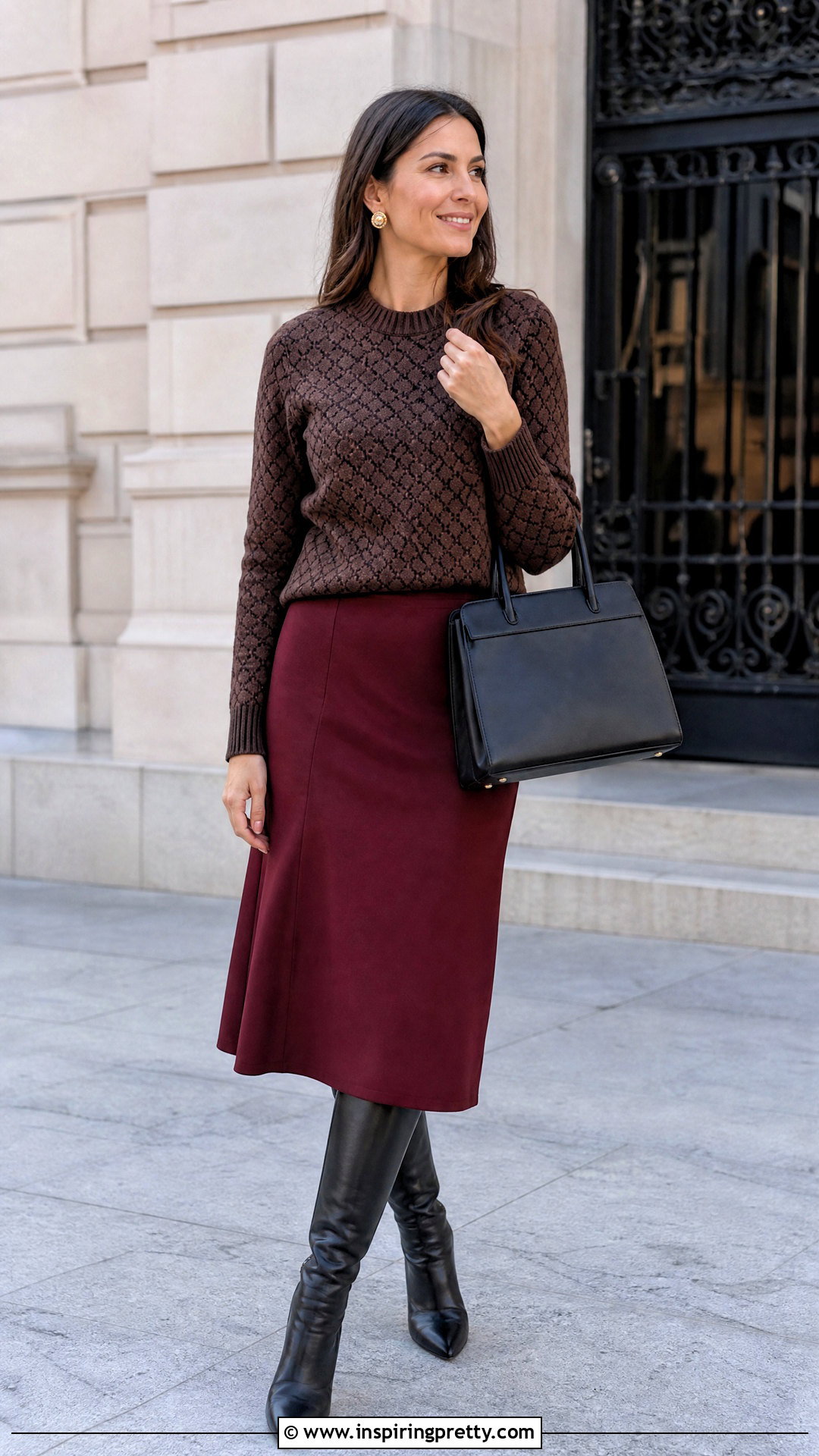 Designer Monogram Knit With Midi Skirt - 50 designer tops outfit ideas