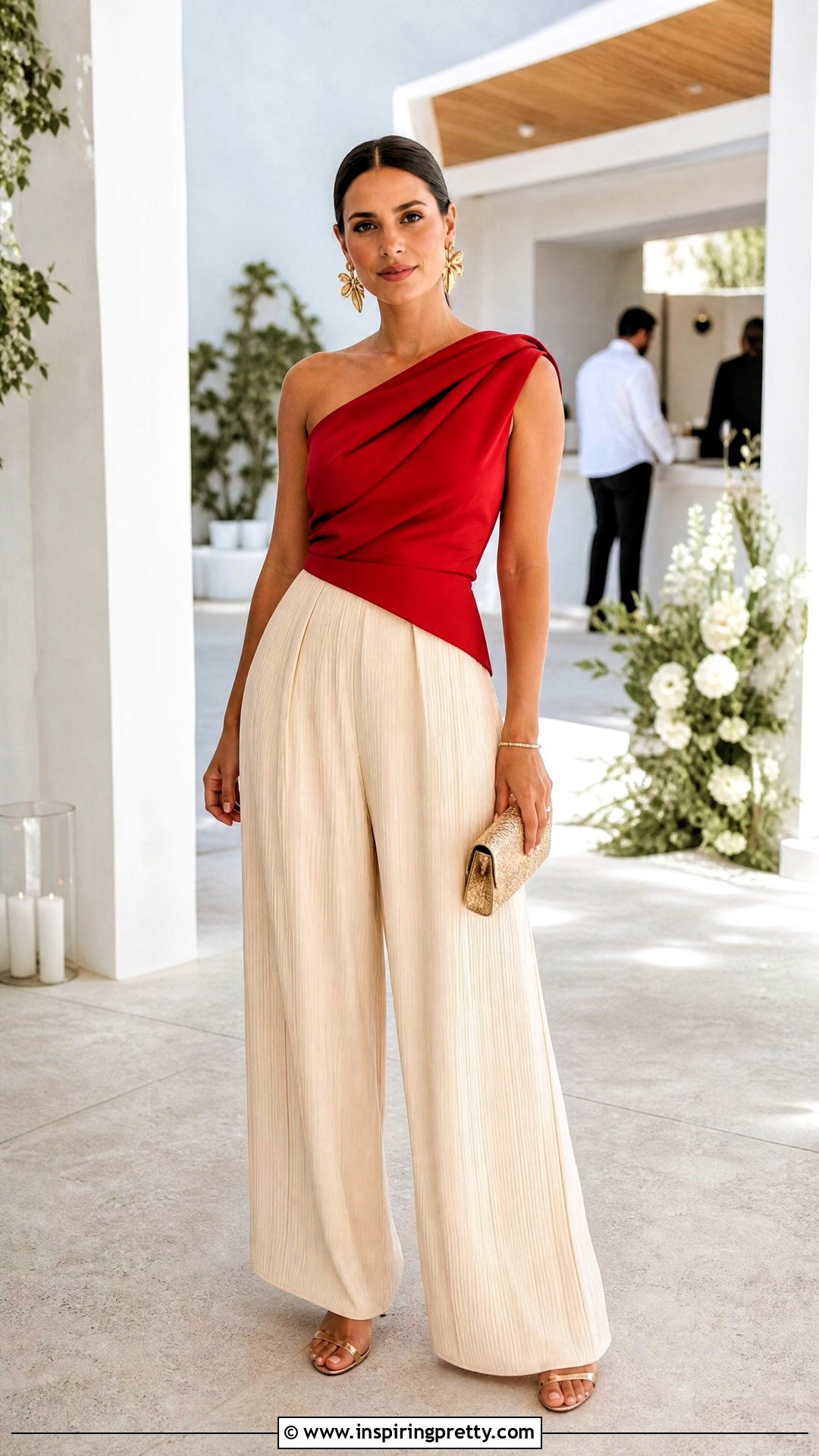 Designer One Shoulder Top With Pleated Pants - 50 designer tops outfit ideas
