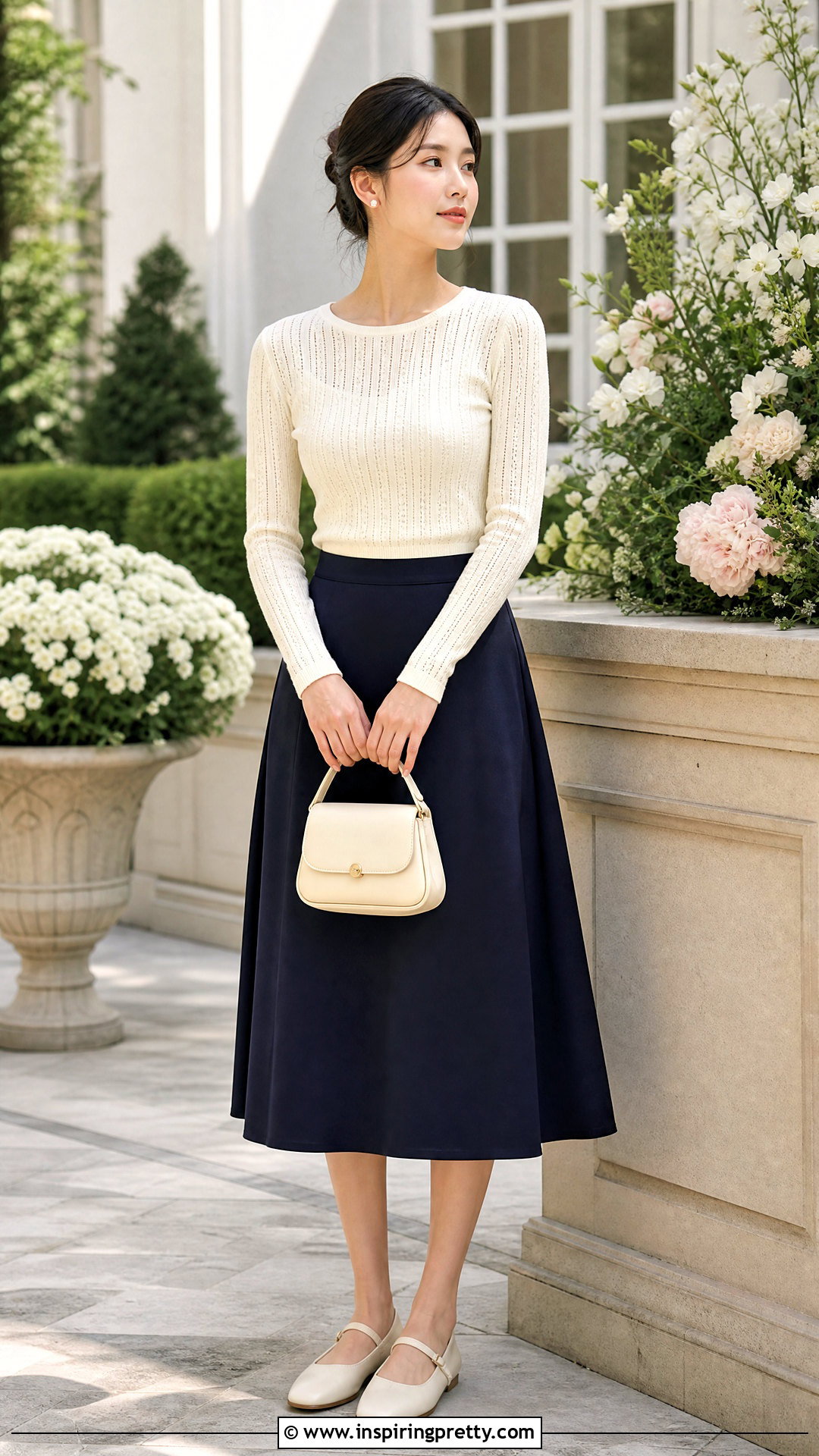 Designer Pointelle Knitted Top With A Line Skirt - 20 designer knitted tops for women