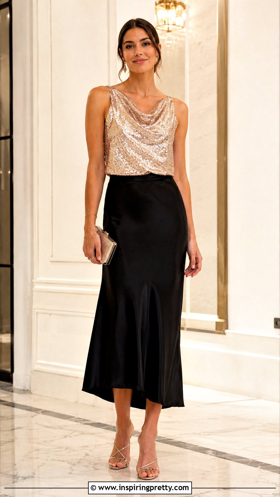 Designer Sequin Top With Satin Midi Skirt - 20 designer sequin top outfit ideas
