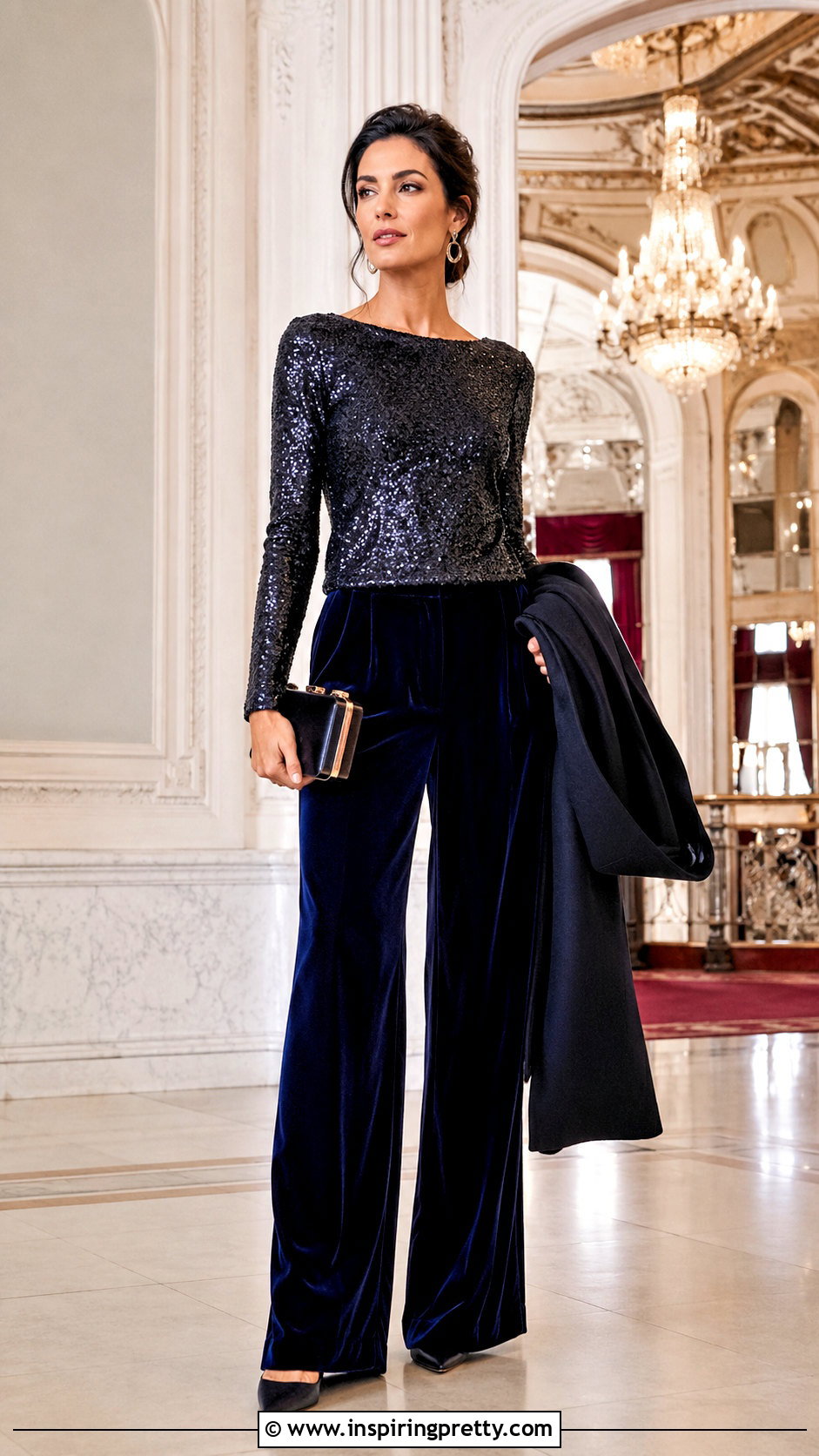 Designer Sequin Top With Velvet Trousers - 20 designer sequin top outfit ideas