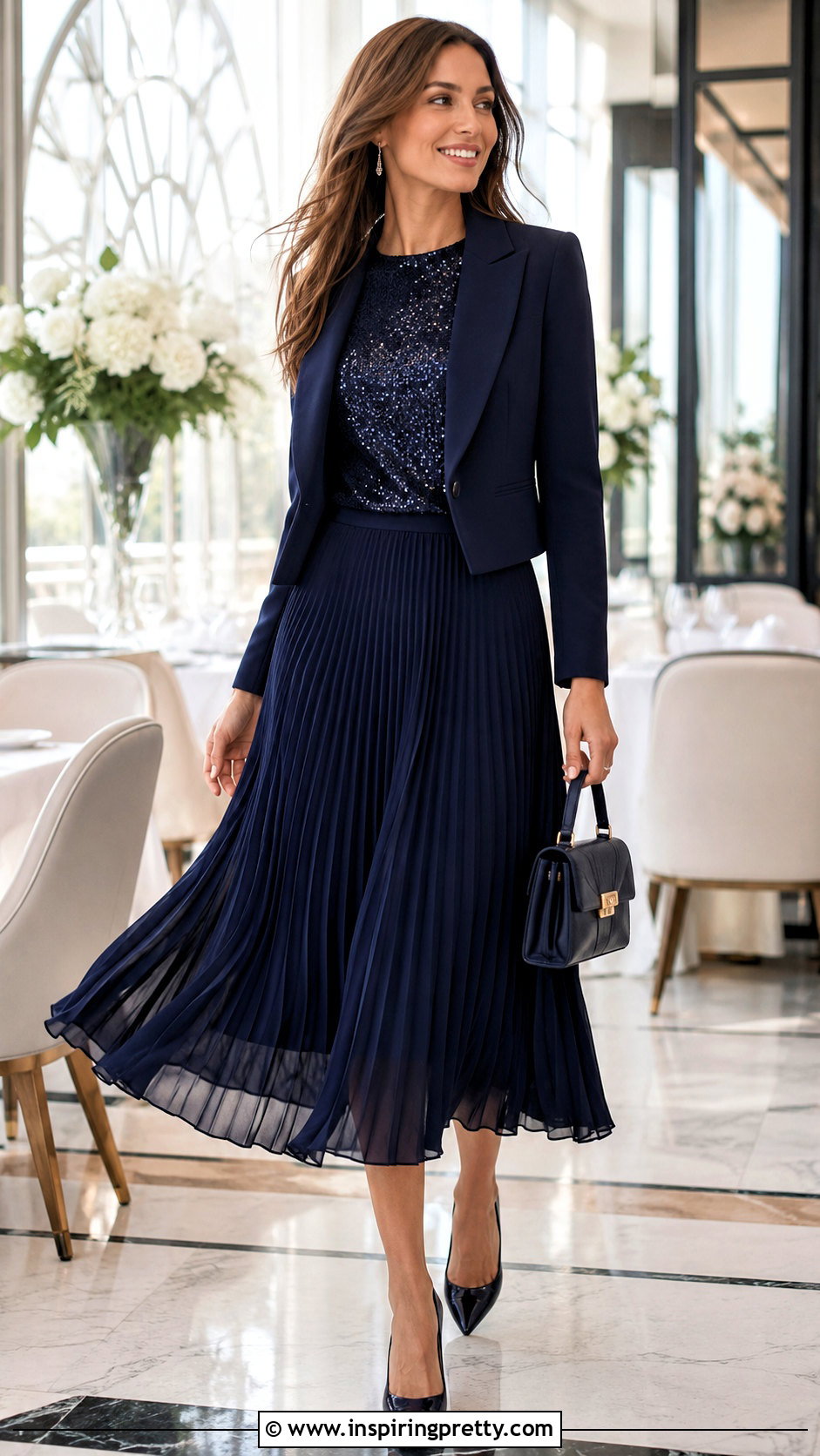Designer Sequin Top With a Pleated Midi Skirt - 20 designer sequin top outfit ideas